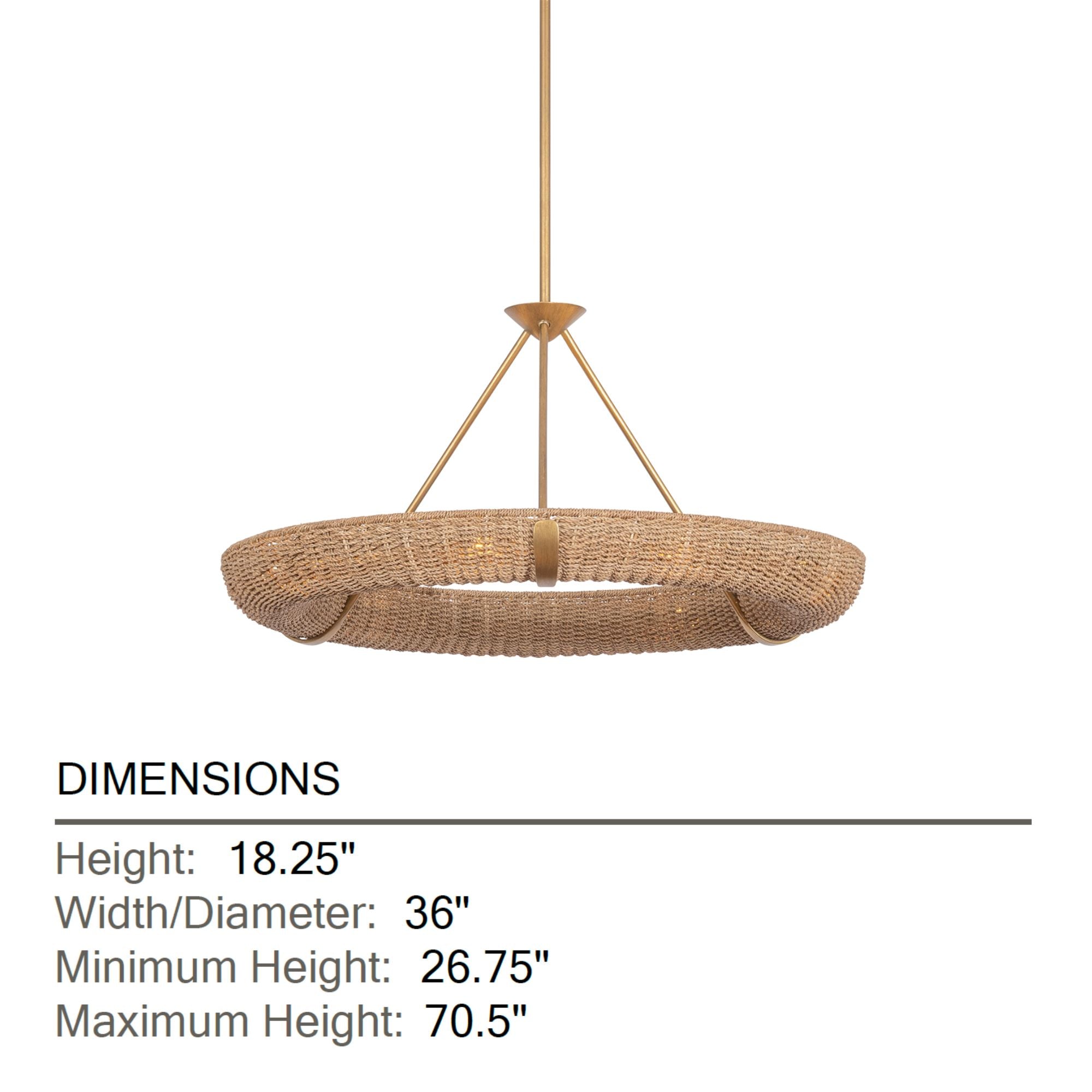 Troy Floyd 36 in. 9-Light Chandelier, Patina Gold Leaf with Natural Woven Abaca Shade
