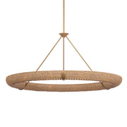 Troy Floyd 52 in. 12-Light Chandelier, Patina Gold Leaf with Natural Woven Abaca Shade