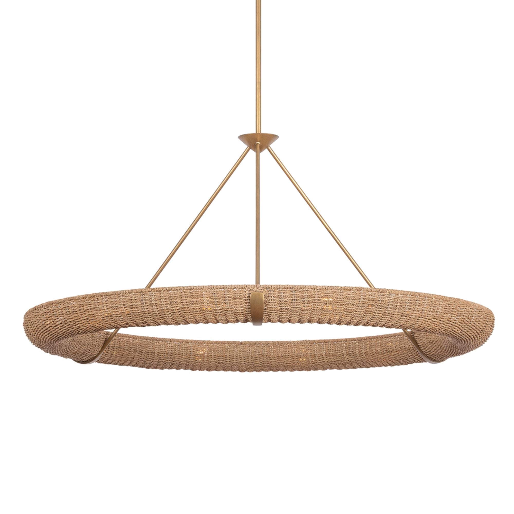 Troy Floyd 52 in. 12-Light Chandelier, Patina Gold Leaf with Natural Woven Abaca Shade