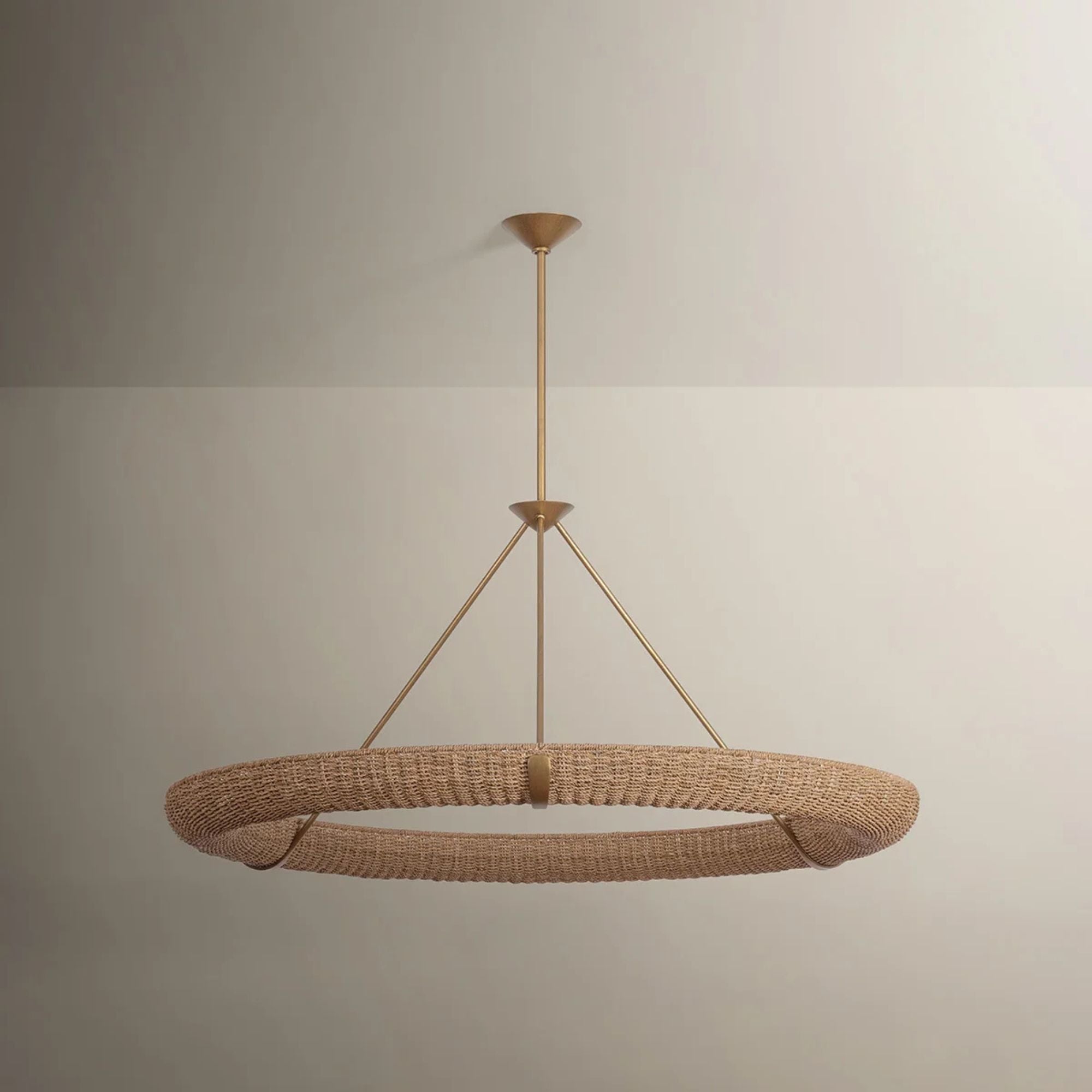 Troy Floyd 52 in. 12-Light Chandelier, Patina Gold Leaf with Natural Woven Abaca Shade