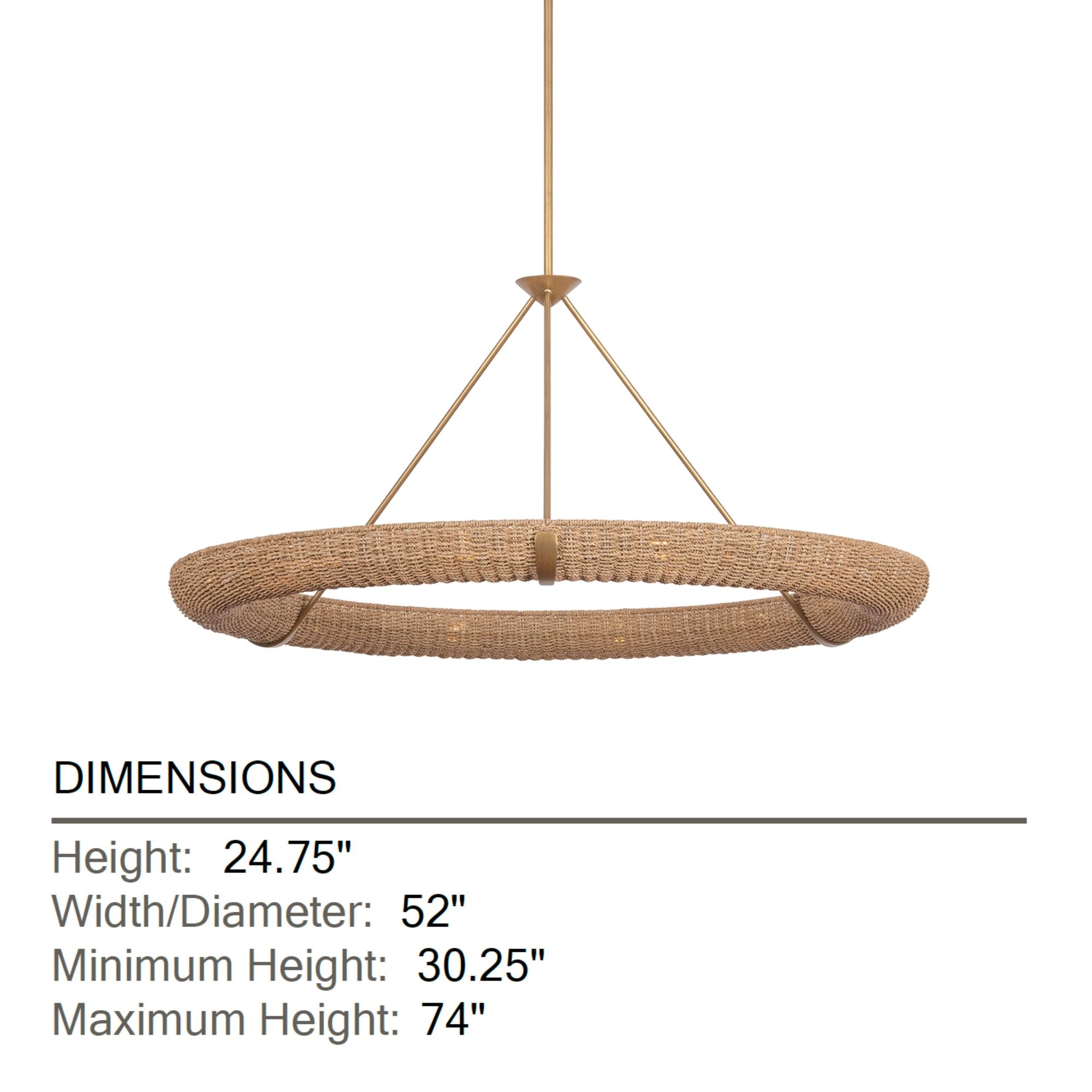 Troy Floyd 52 in. 12-Light Chandelier, Patina Gold Leaf with Natural Woven Abaca Shade