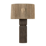 Troy Folk 27.25 in. Table Lamp, Patina Brass & Ceramic Shadowed Bark with Natural Woven Abaca Shade