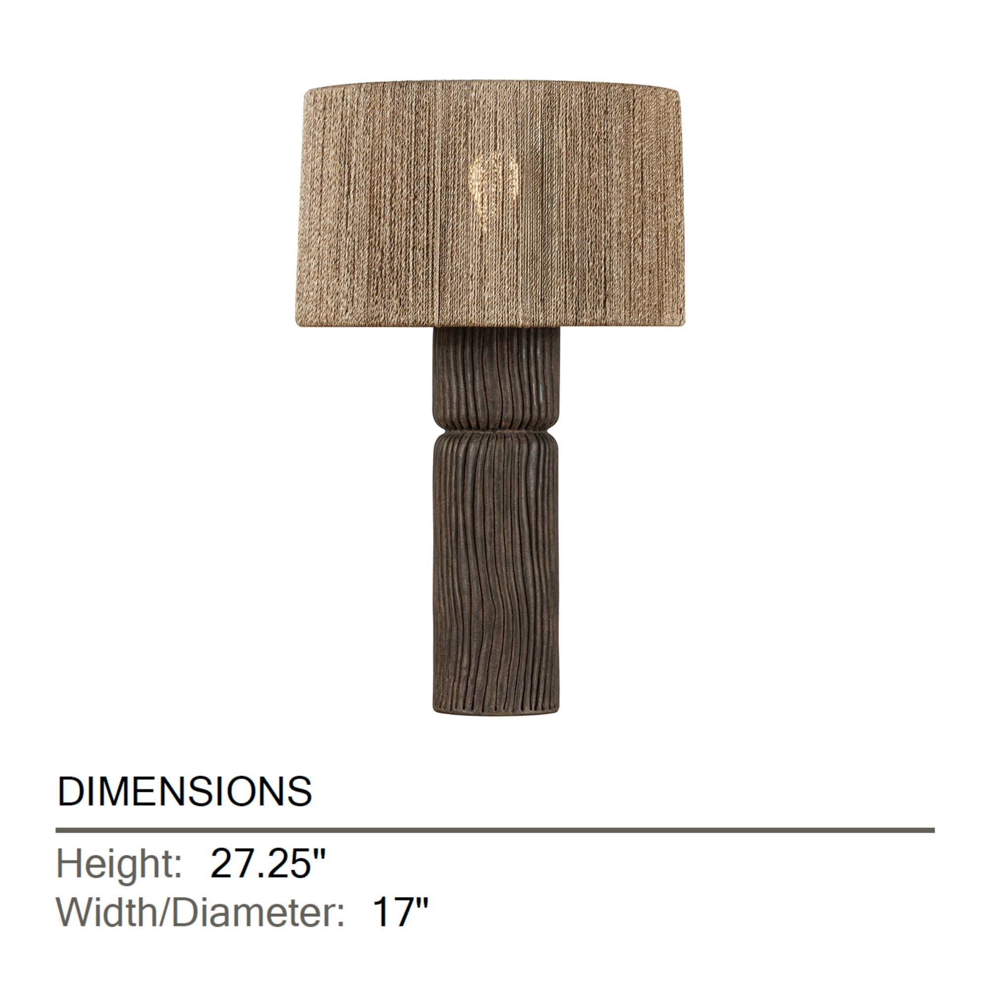 Troy Folk 27.25 in. Table Lamp, Patina Brass & Ceramic Shadowed Bark with Natural Woven Abaca Shade