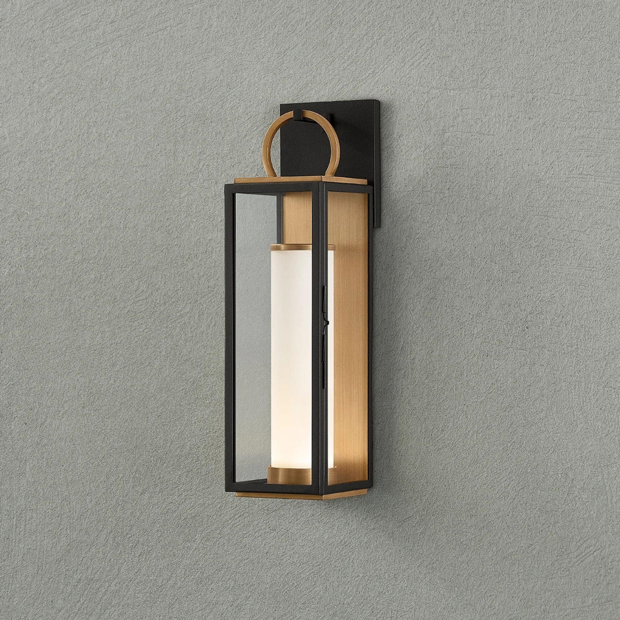 Gareth 18" LED Outdoor Wall Sconce, Patina Brass/Textured Black Finish