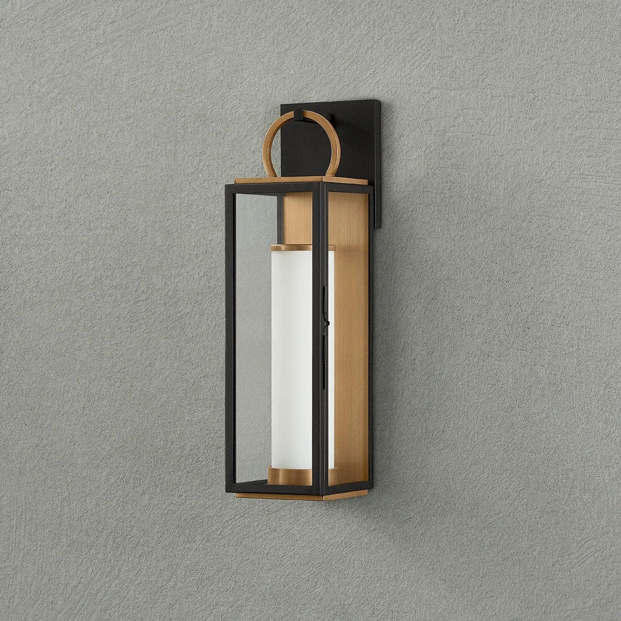 Gareth 18" LED Outdoor Wall Sconce, Patina Brass/Textured Black Finish