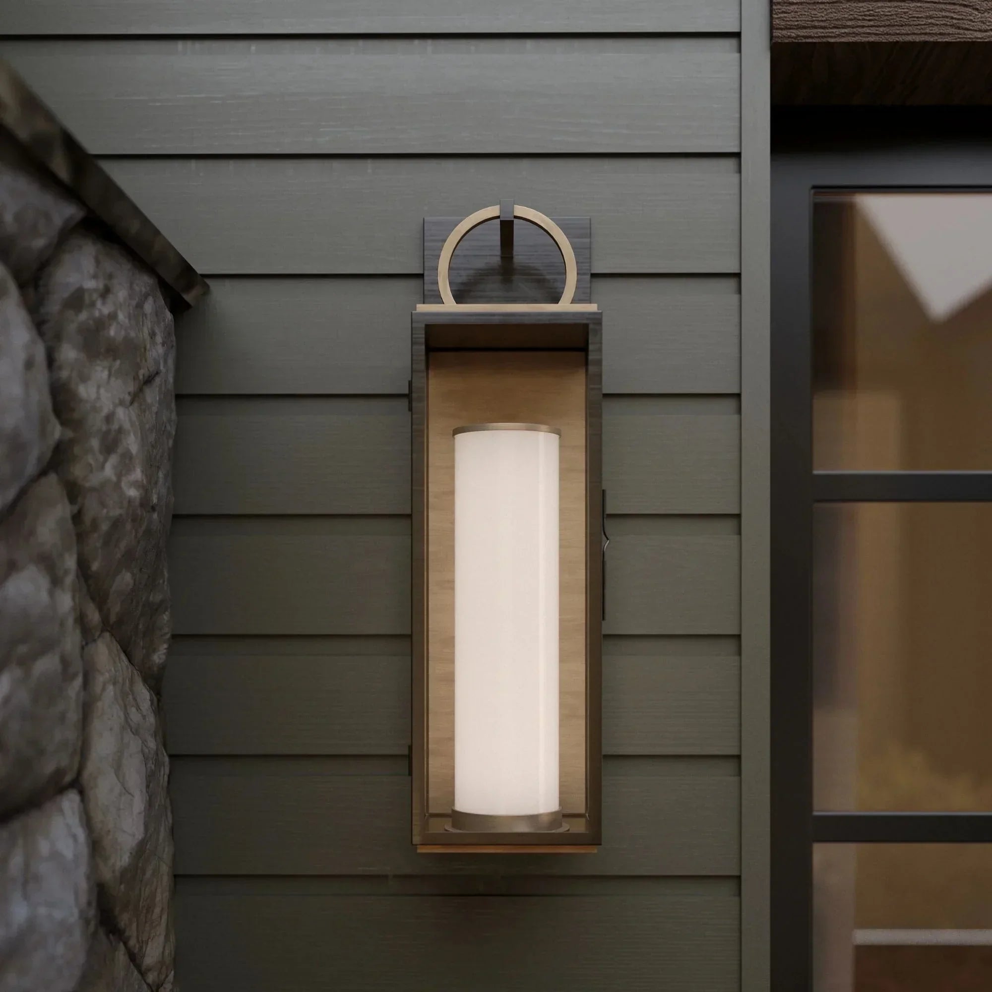 Gareth 29" LED Outdoor Wall Sconce, Patina Brass/Textured Black Finish