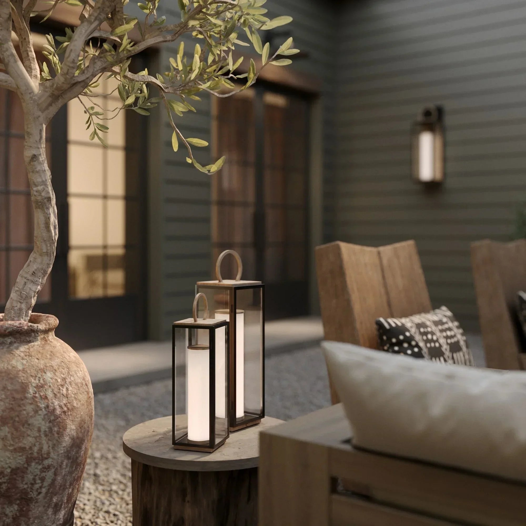 Gareth 29" LED Outdoor Wall Sconce, Patina Brass/Textured Black Finish