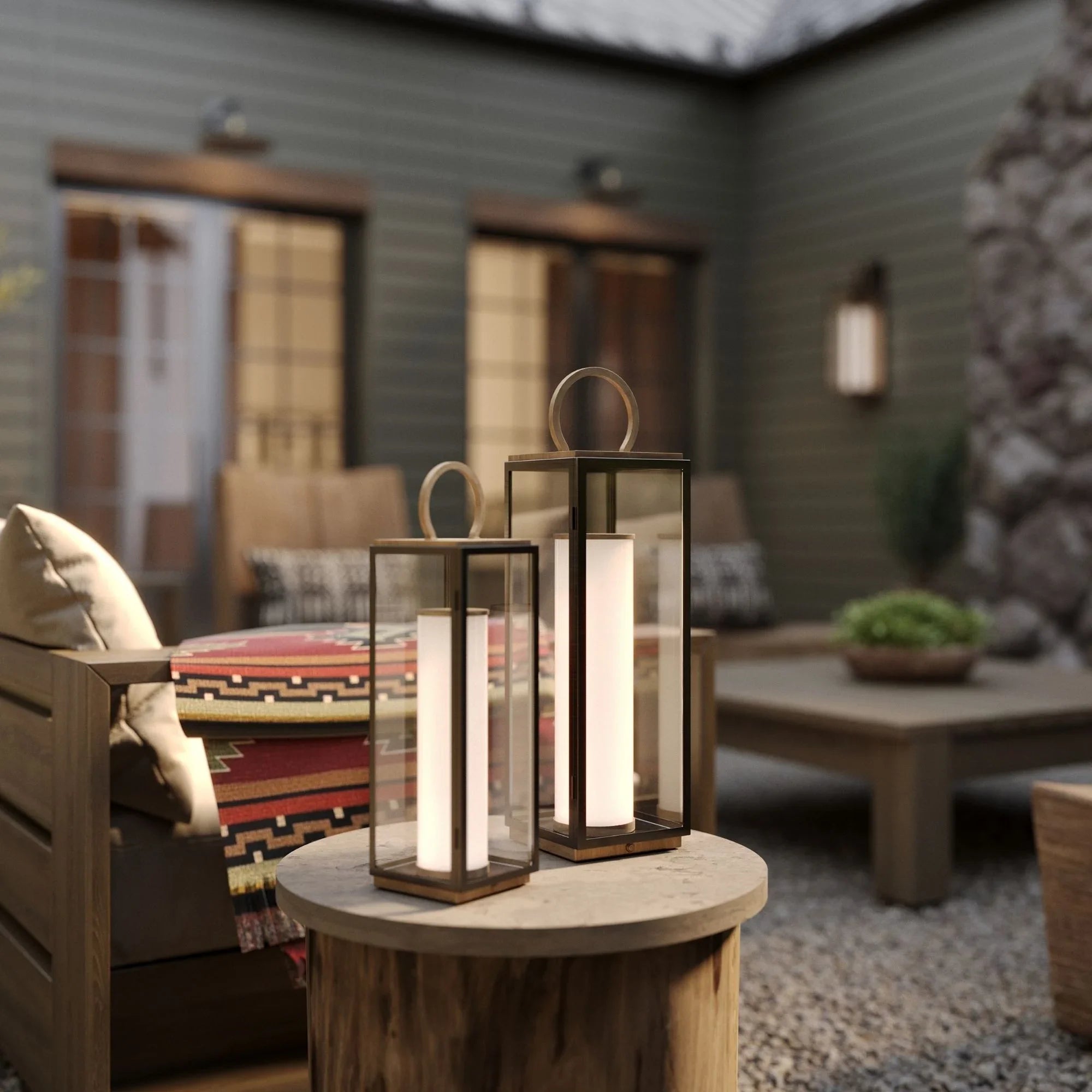Gareth 29" LED Outdoor Wall Sconce, Patina Brass/Textured Black Finish
