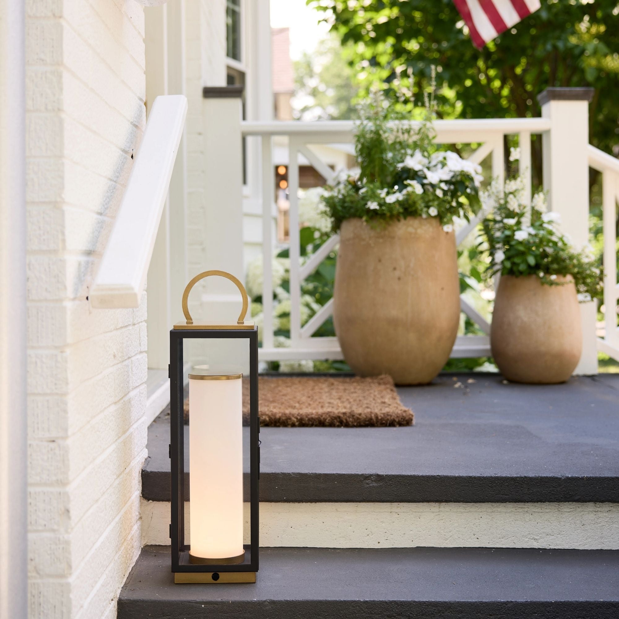 Gareth 23" LED Rechargeable Table Lamp, Patina Brass/Textured Black Finish