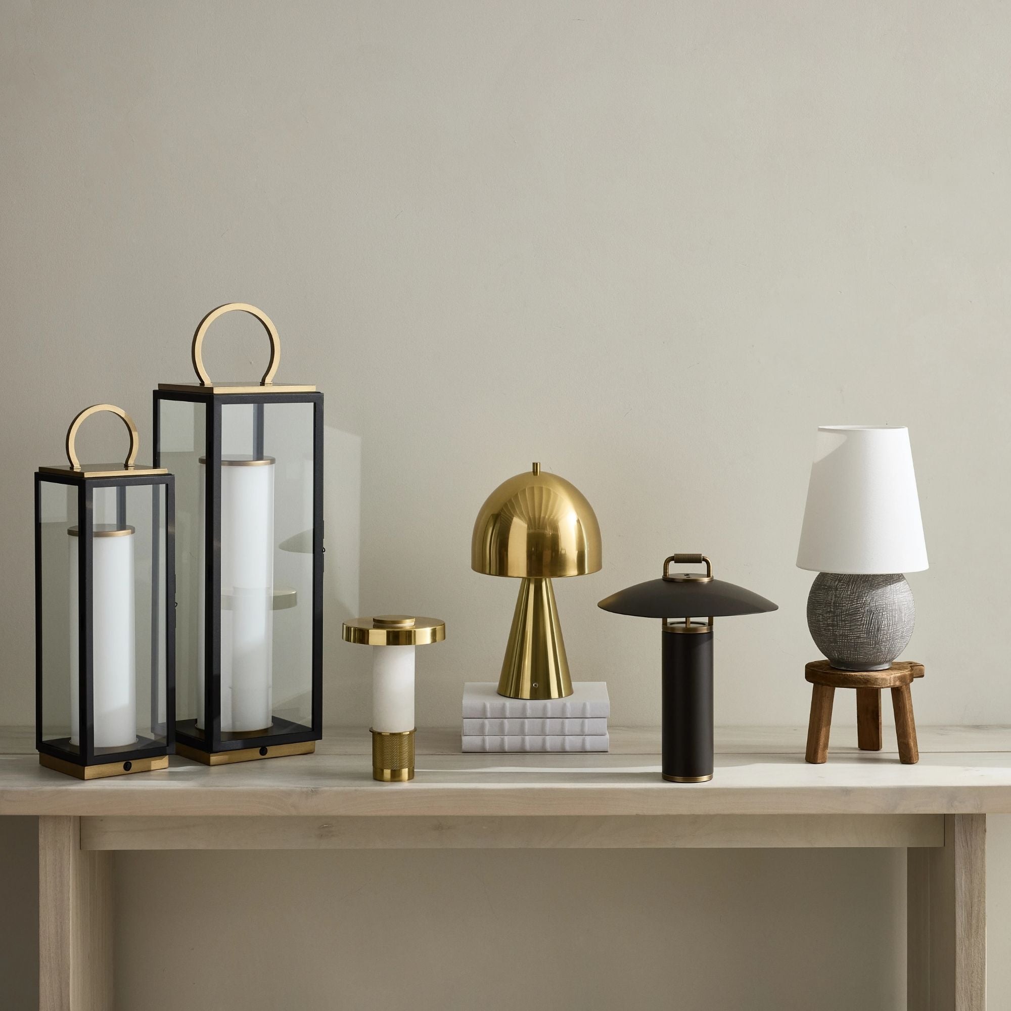 Gareth 23" LED Rechargeable Table Lamp, Patina Brass/Textured Black Finish