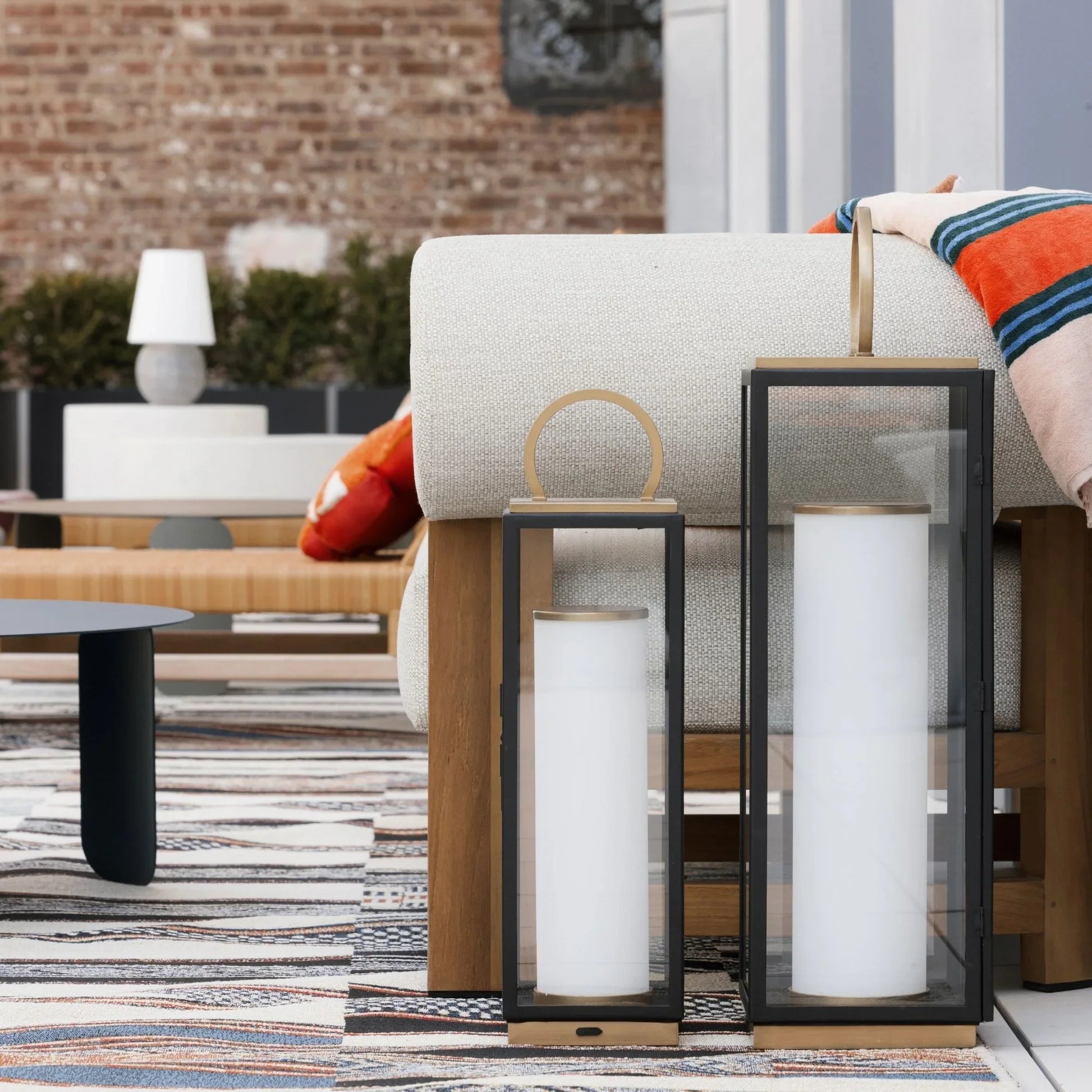 Troy Lighting - Gareth 29" LED Rechargeable Table Lamp, Patina Brass/Textured Black Finish | Bees Lighting