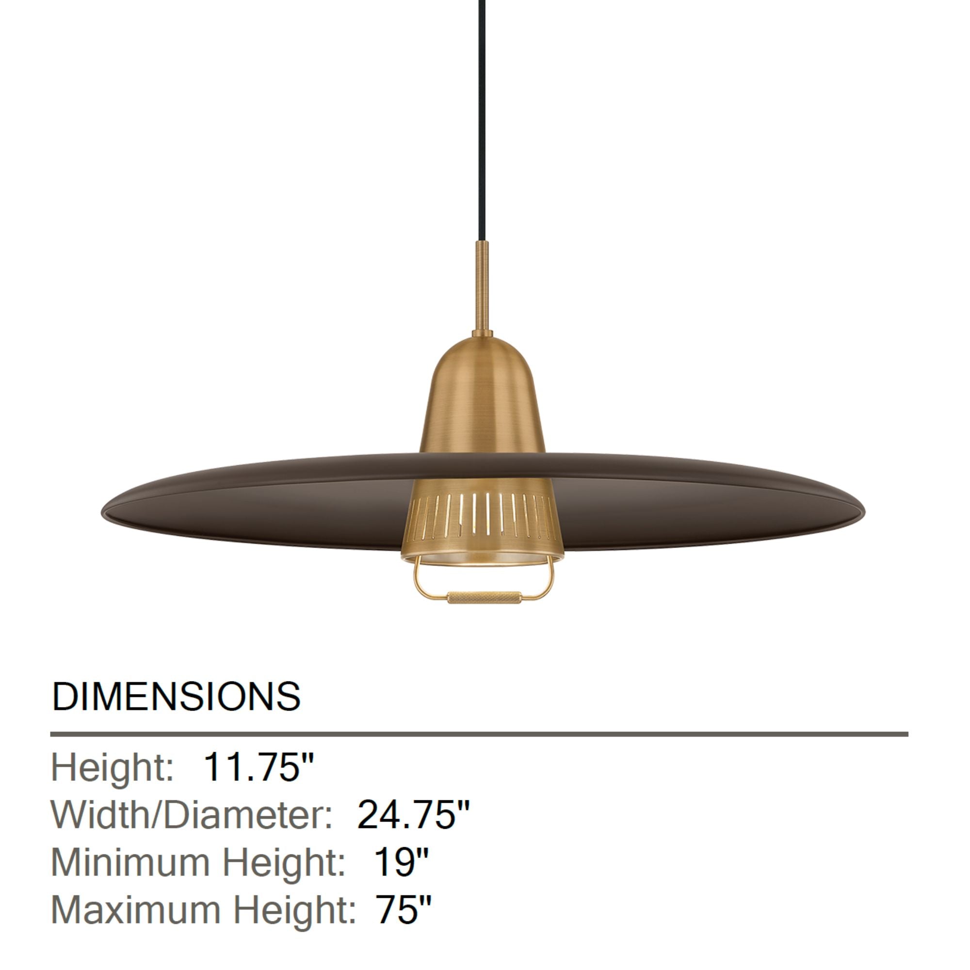 Troy Gilroy 24.75 in. Pendant Light, Patina Brass & Bronze with Metal Shade