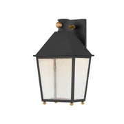 Troy Gladden 15.5 in. Wall Sconce, Texture Black & Patina Brass with Clear Seeded Glass