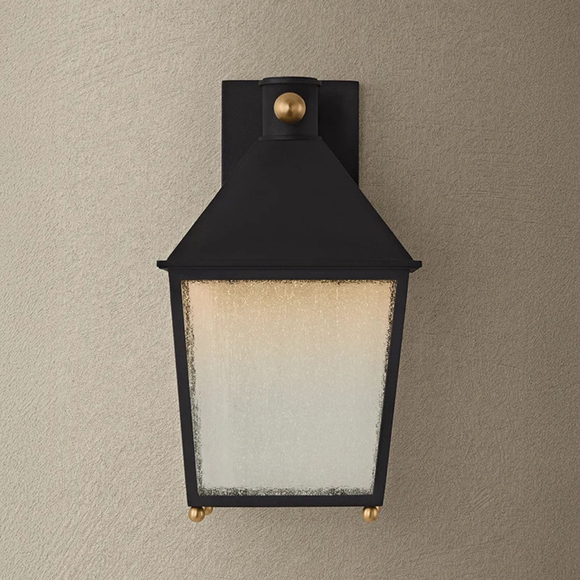 Troy Gladden Wall Sconce, Texture Black & Patina Brass with Clear Seeded Glass
