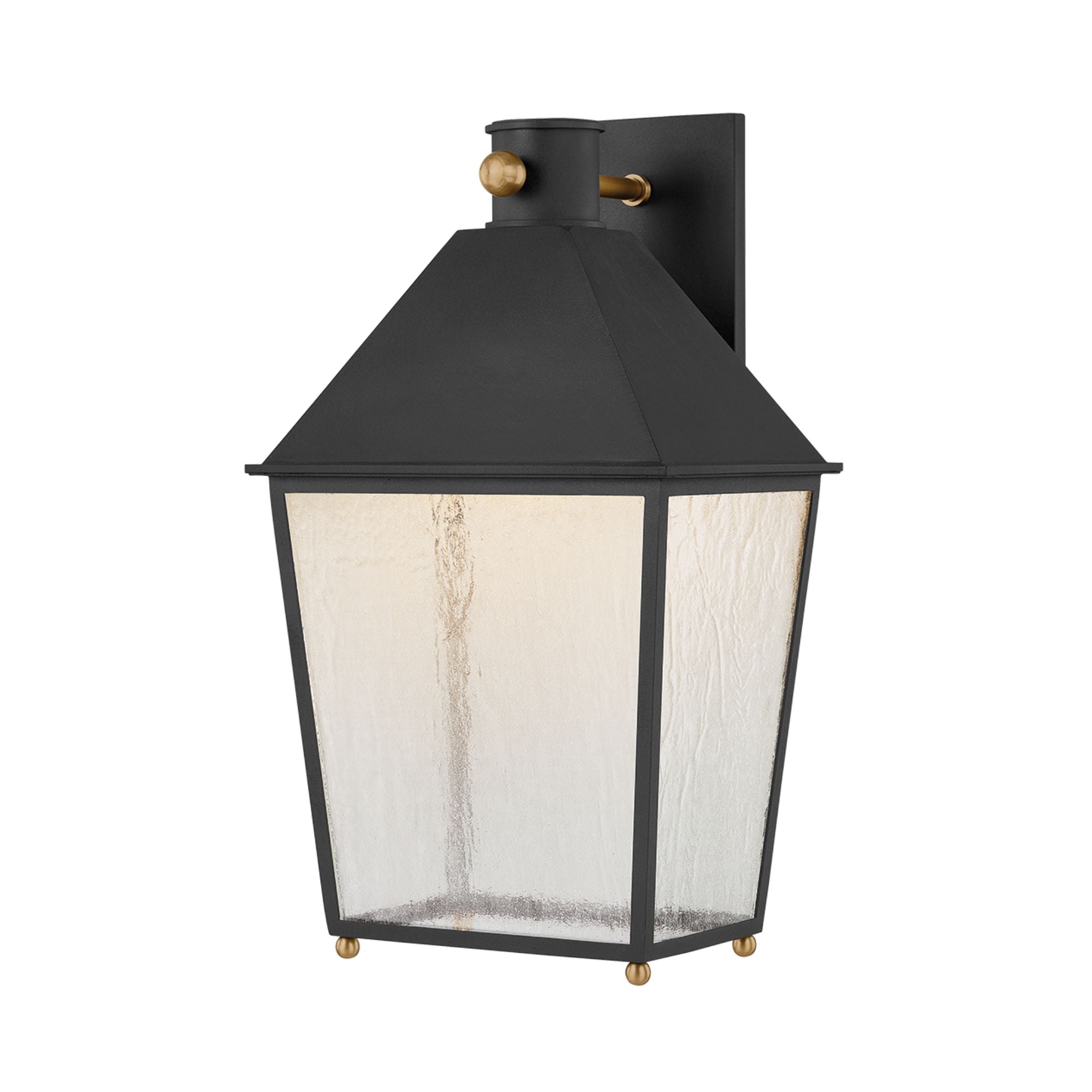 Troy Gladden Wall Sconce, Texture Black & Patina Brass with Clear Seeded Glass