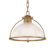 Troy Glint 14 in. Pendant Light, Patina Brass with Holophane Glass