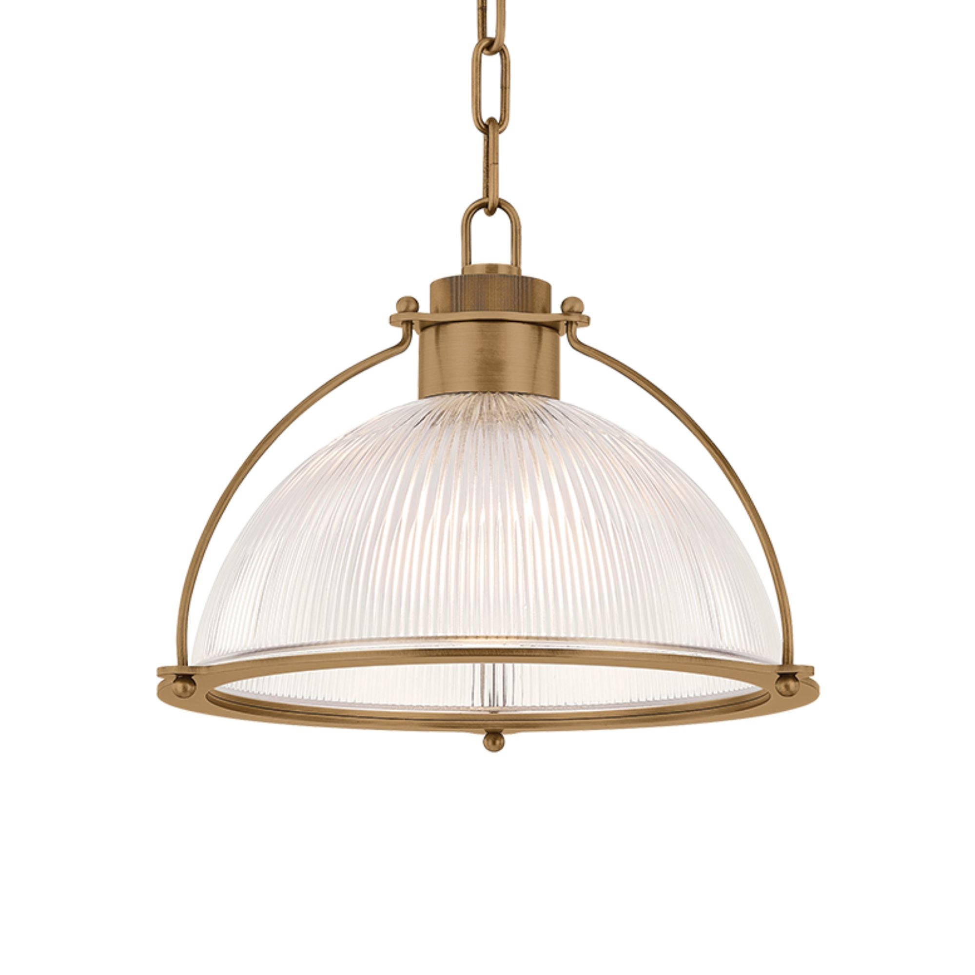 Troy Glint Pendant Light, Patina Brass with Holophane Glass