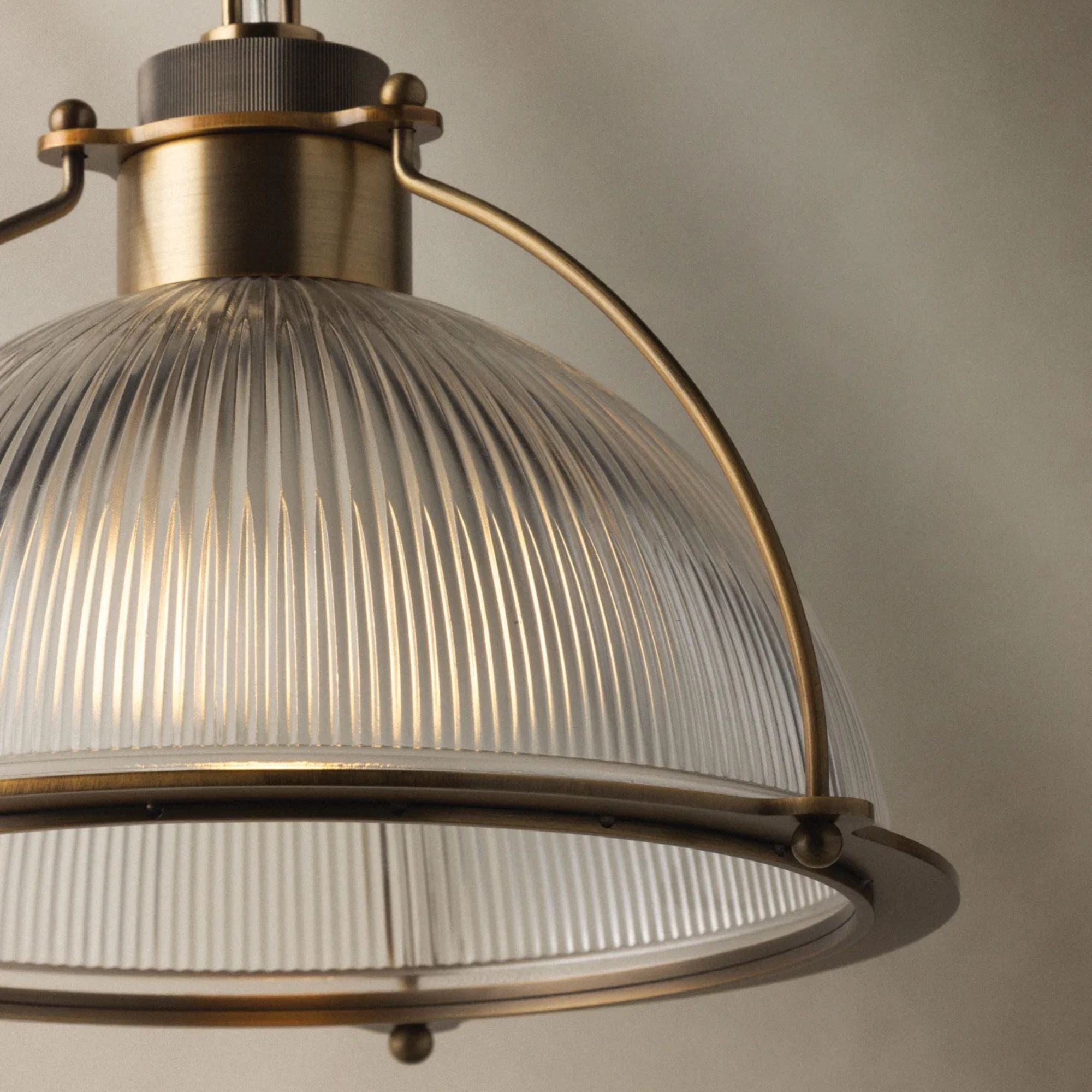 Troy Glint Pendant Light, Patina Brass with Holophane Glass