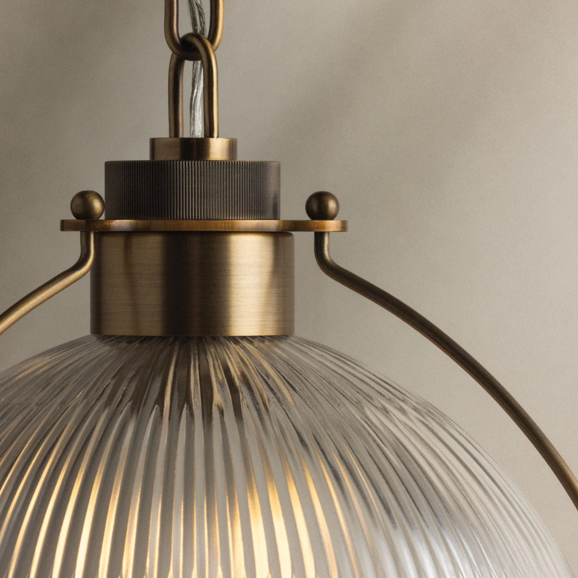 Troy Glint 14 in. Pendant Light, Patina Brass with Holophane Glass