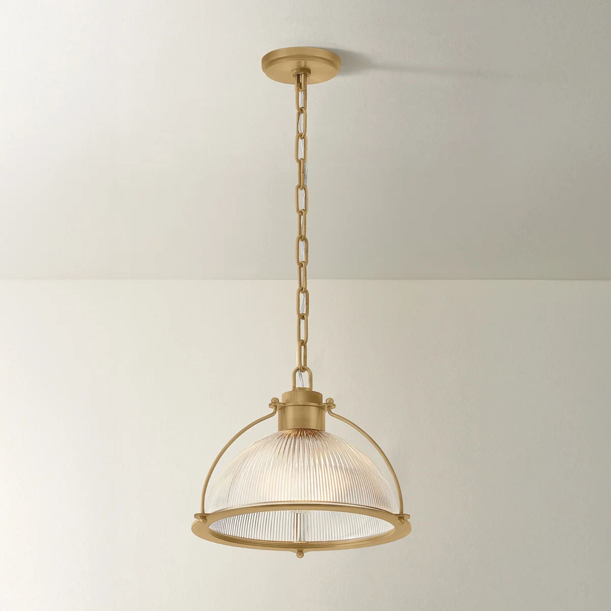 Troy Glint 14 in. Pendant Light, Patina Brass with Holophane Glass