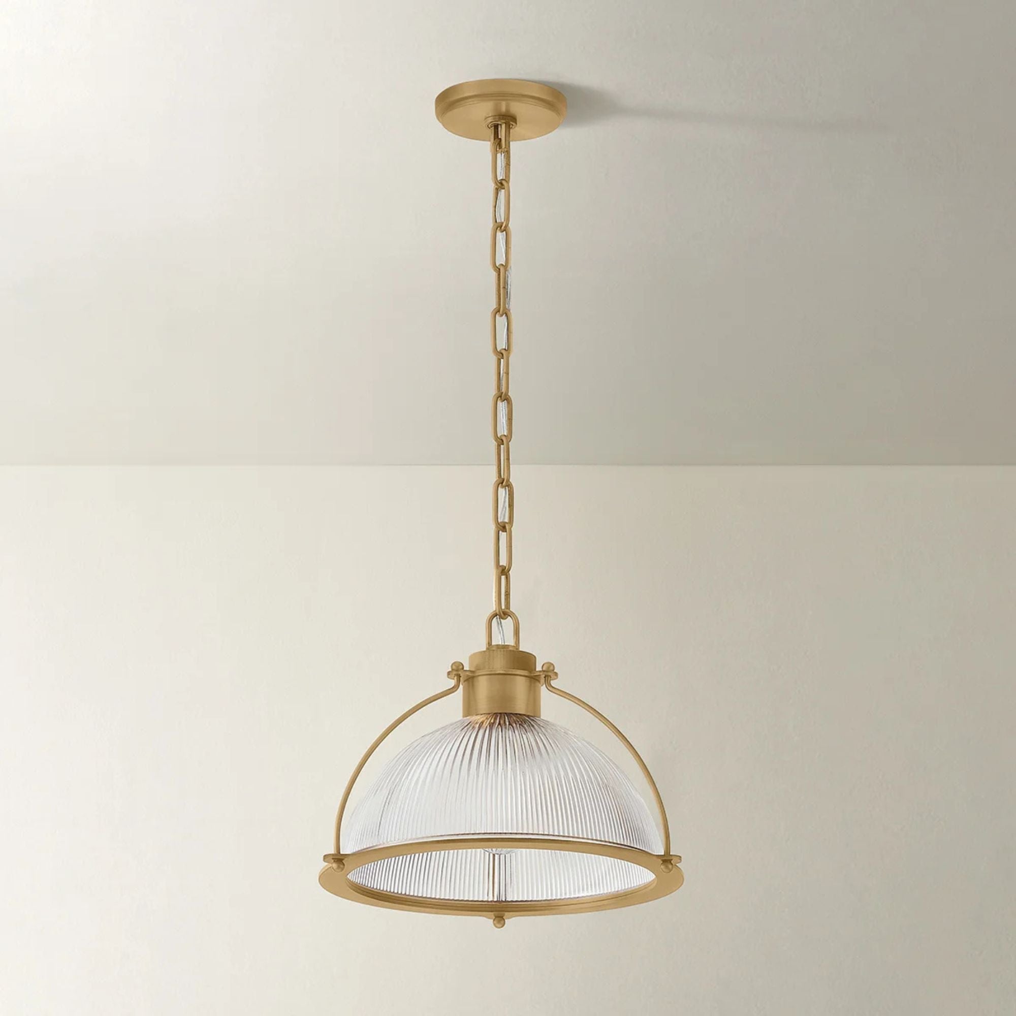 Troy Glint 14 in. Pendant Light, Patina Brass with Holophane Glass