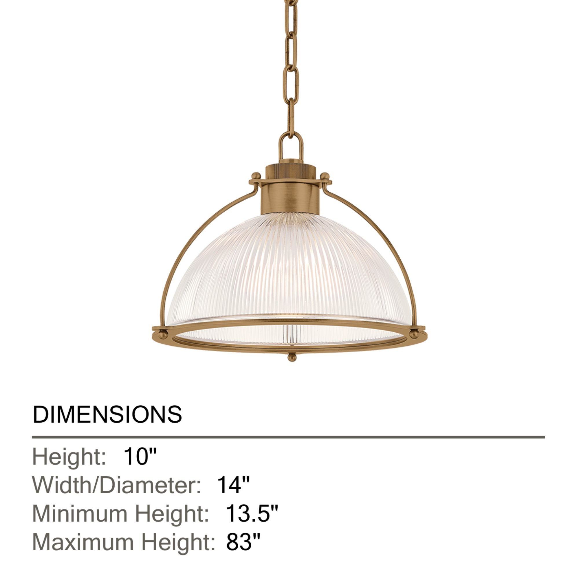 Troy Glint 14 in. Pendant Light, Patina Brass with Holophane Glass