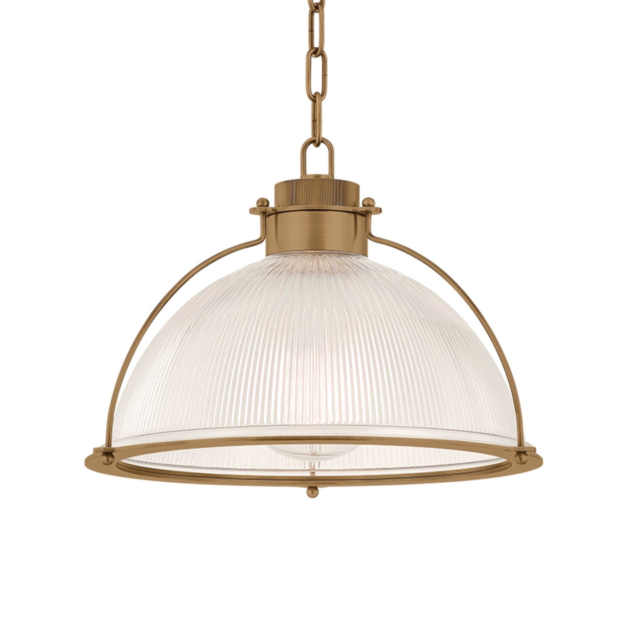 Troy Glint 16.75 in. Pendant Light, Patina Brass with Holophane Glass