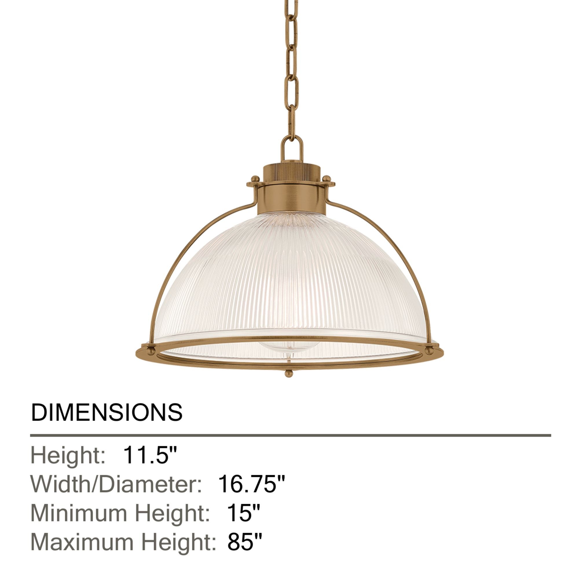 Troy Glint 16.75 in. Pendant Light, Patina Brass with Holophane Glass