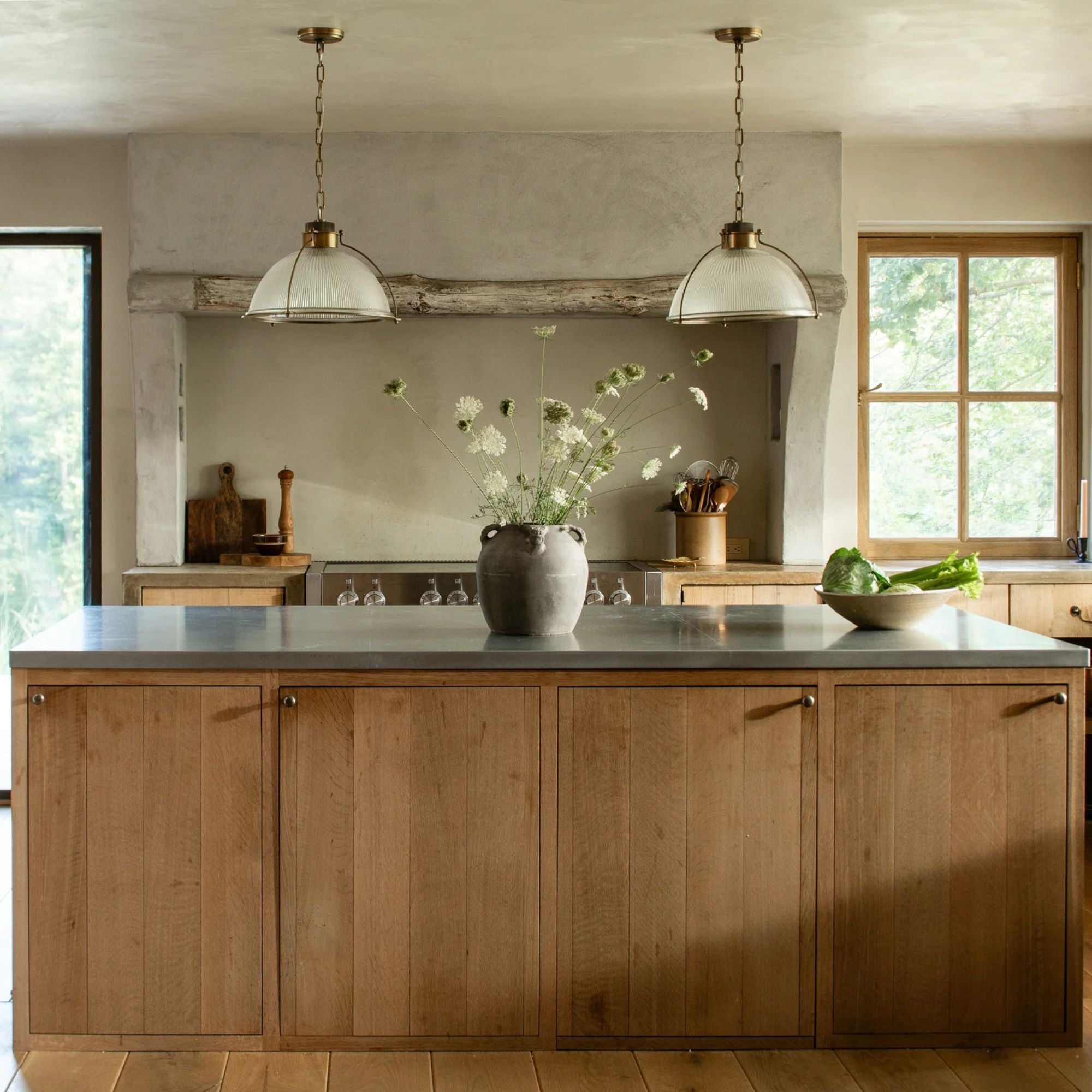 Troy Glint Pendant Light, Patina Brass with Holophane Glass