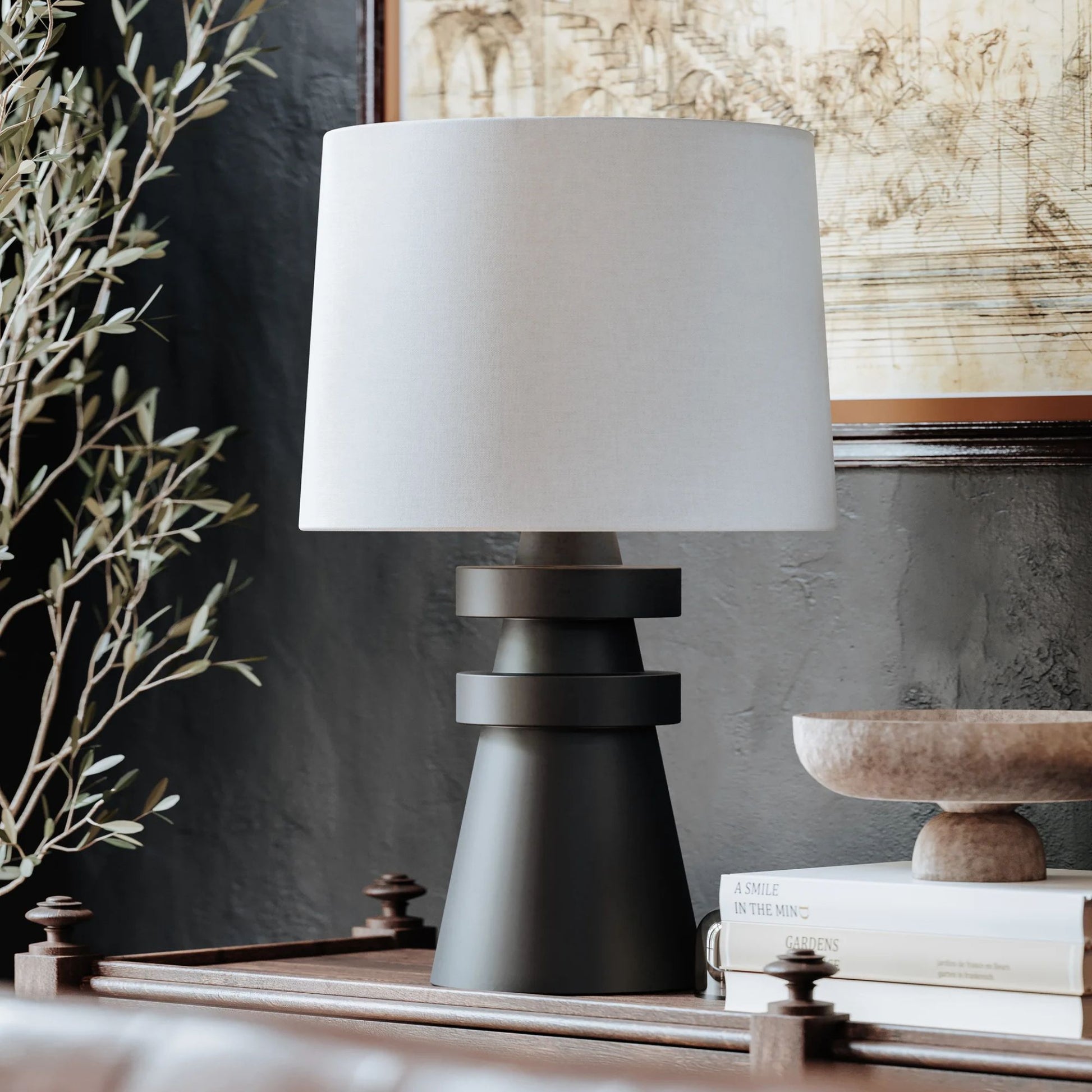 Troy Lighting - Grover 25" Table Lamp, Patina Brass/Ceramic Charcoal Finish | Bees Lighting