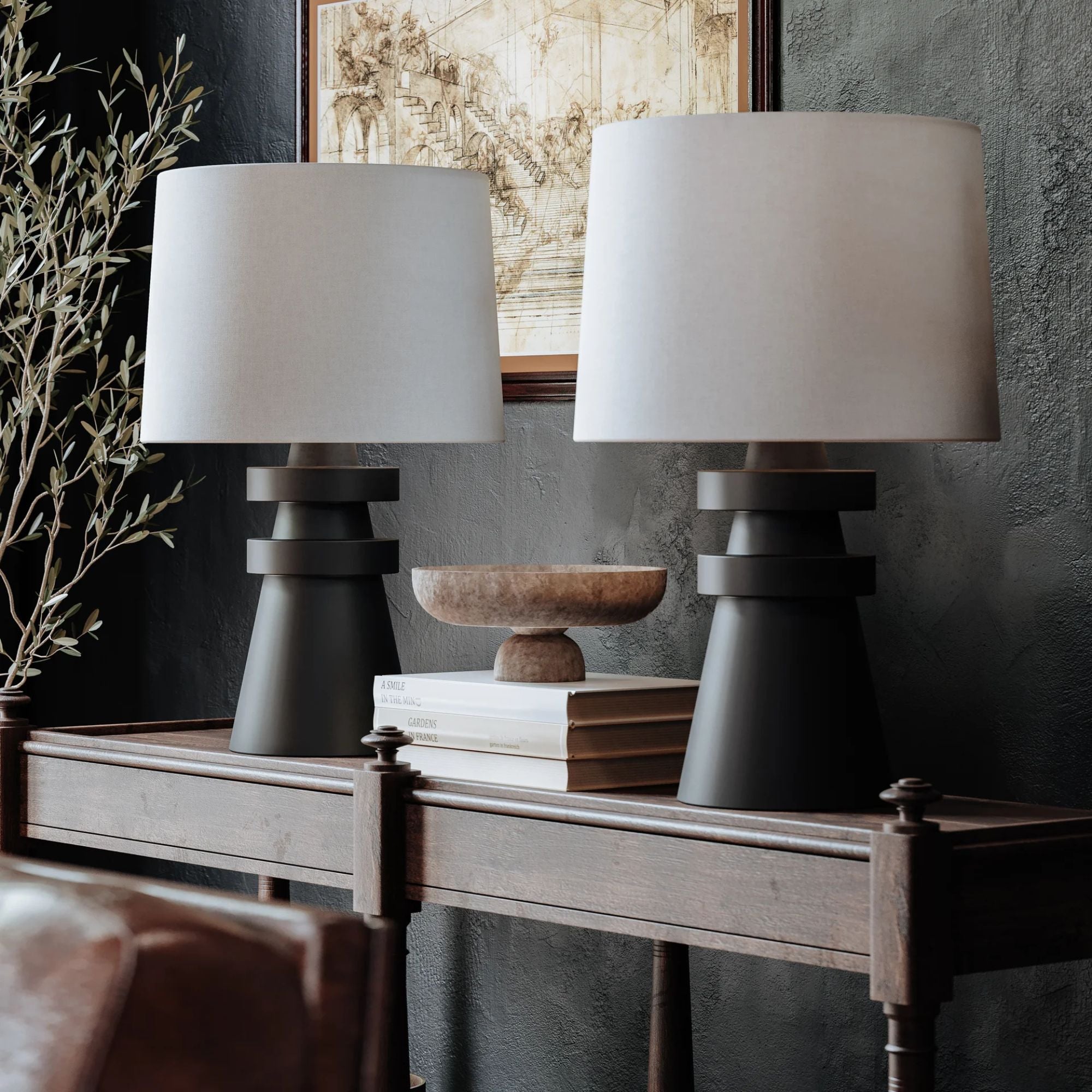 Troy Lighting - Grover 25" Table Lamp, Patina Brass/Ceramic Charcoal Finish | Bees Lighting