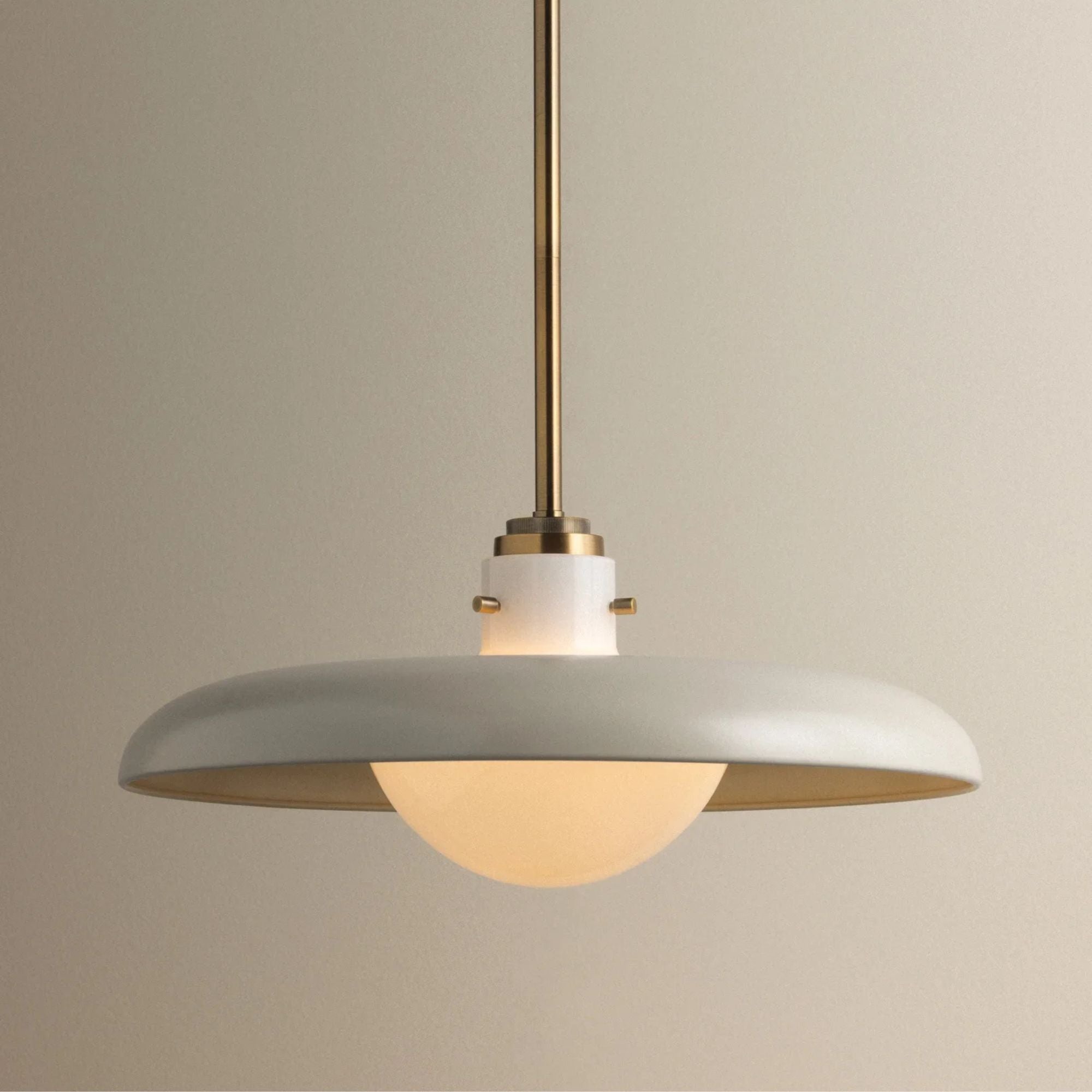 Troy Gustavo 20 in. Pendant Light, Patina Brass with Off-White & Opal Glossy Glass