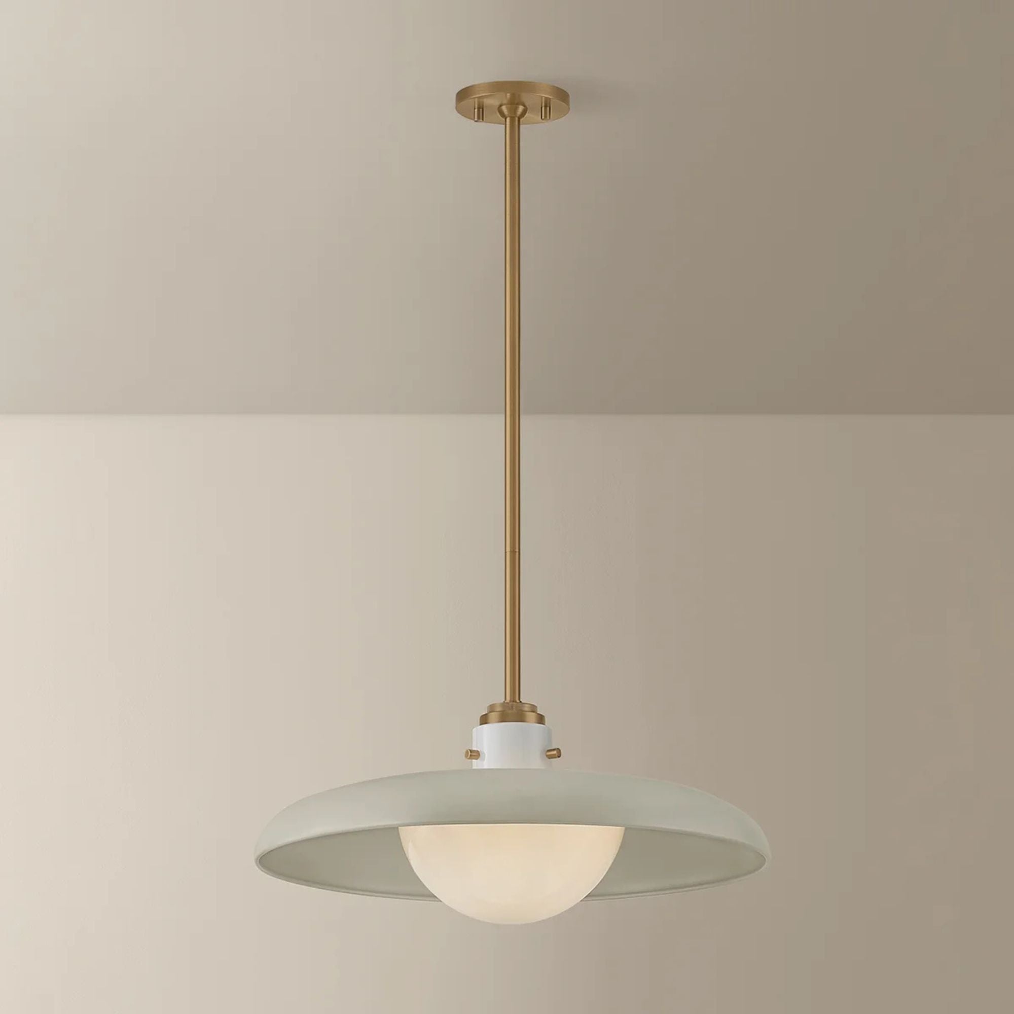 Troy Gustavo 20 in. Pendant Light, Patina Brass with Off-White & Opal Glossy Glass