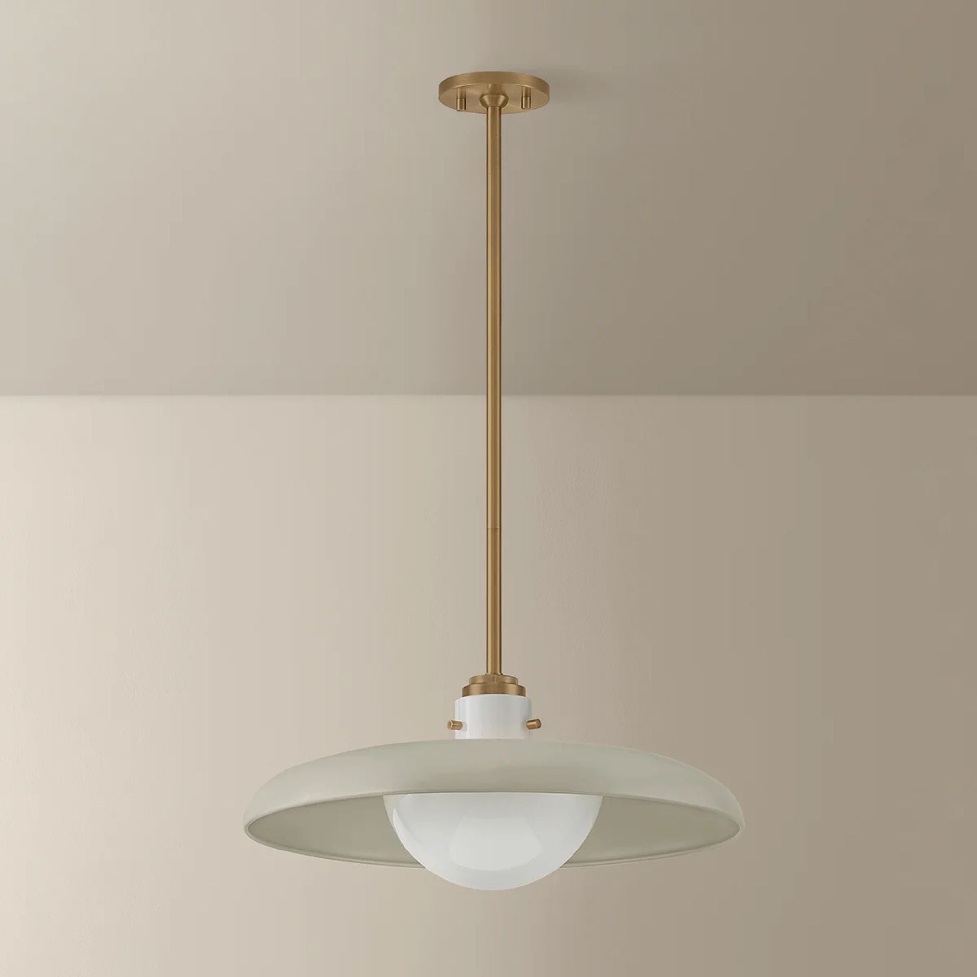 Troy Gustavo 20 in. Pendant Light, Patina Brass with Off-White & Opal Glossy Glass