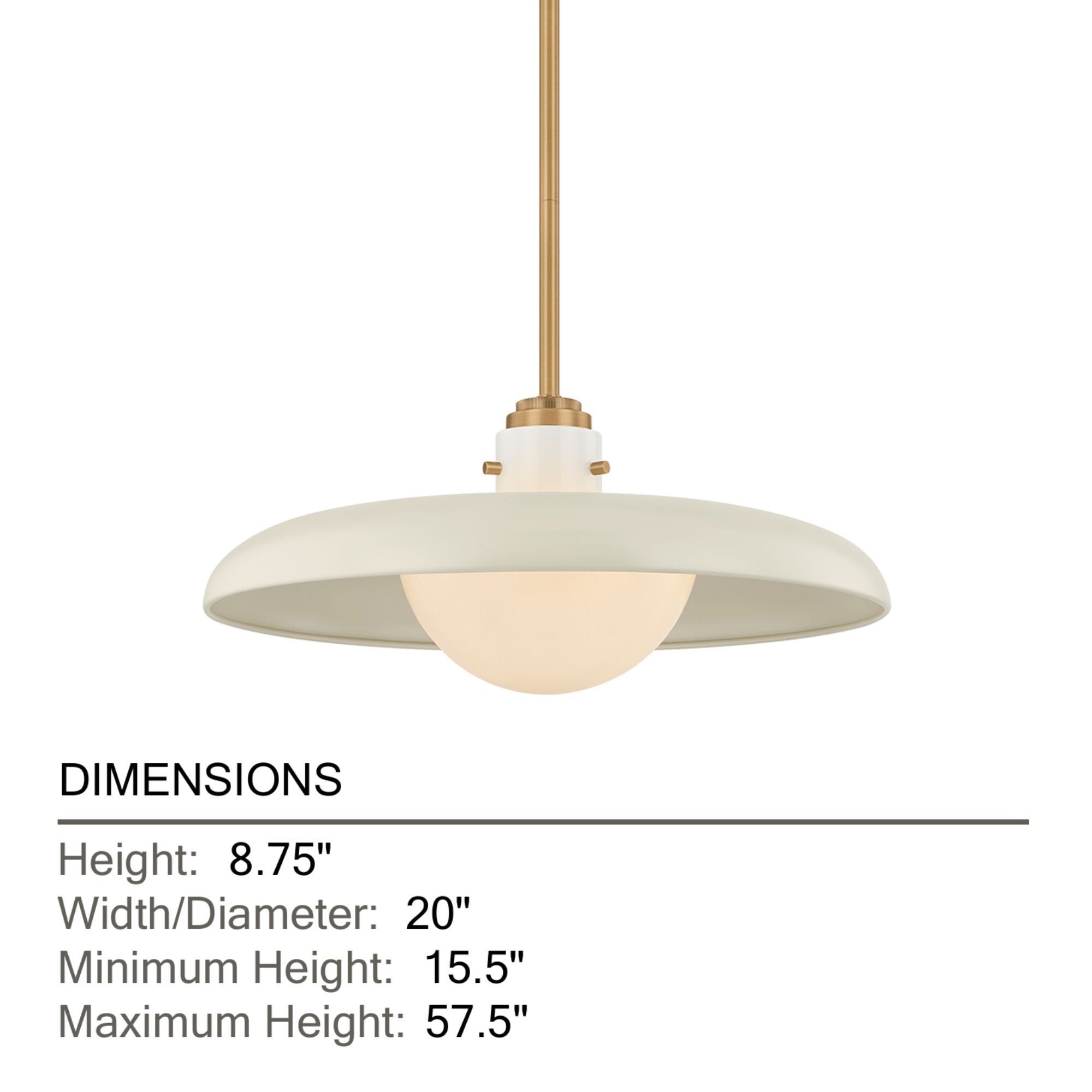 Troy Gustavo 20 in. Pendant Light, Patina Brass with Off-White & Opal Glossy Glass