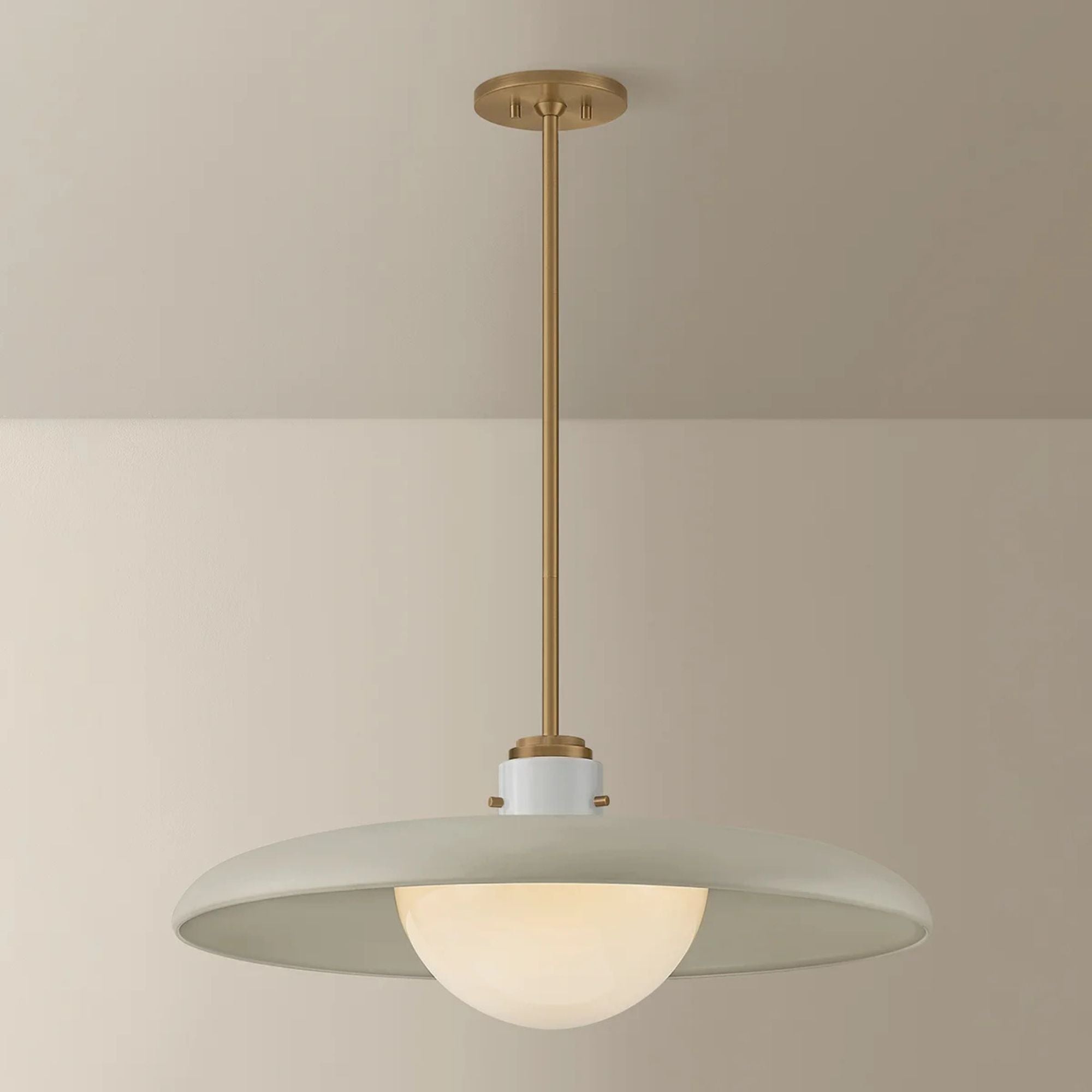 Troy Gustavo 28 in. Pendant Light, Patina Brass with Off-White & Opal Glossy Glass
