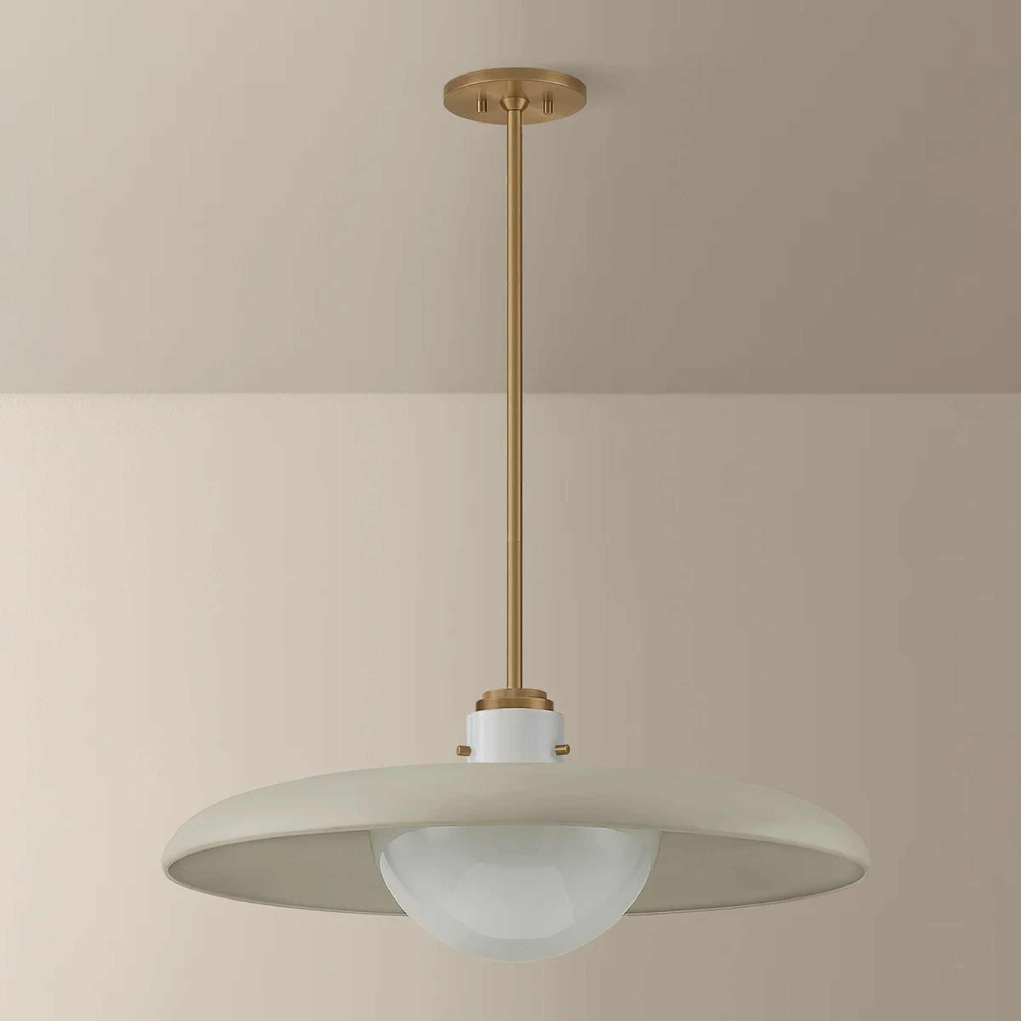 Troy Gustavo 28 in. Pendant Light, Patina Brass with Off-White & Opal Glossy Glass