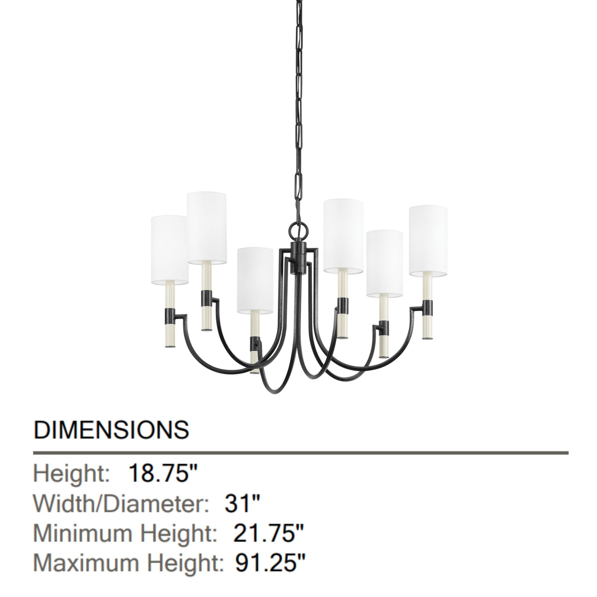 Gustine 31" 6-Light Chandelier, Forged Iron Finish