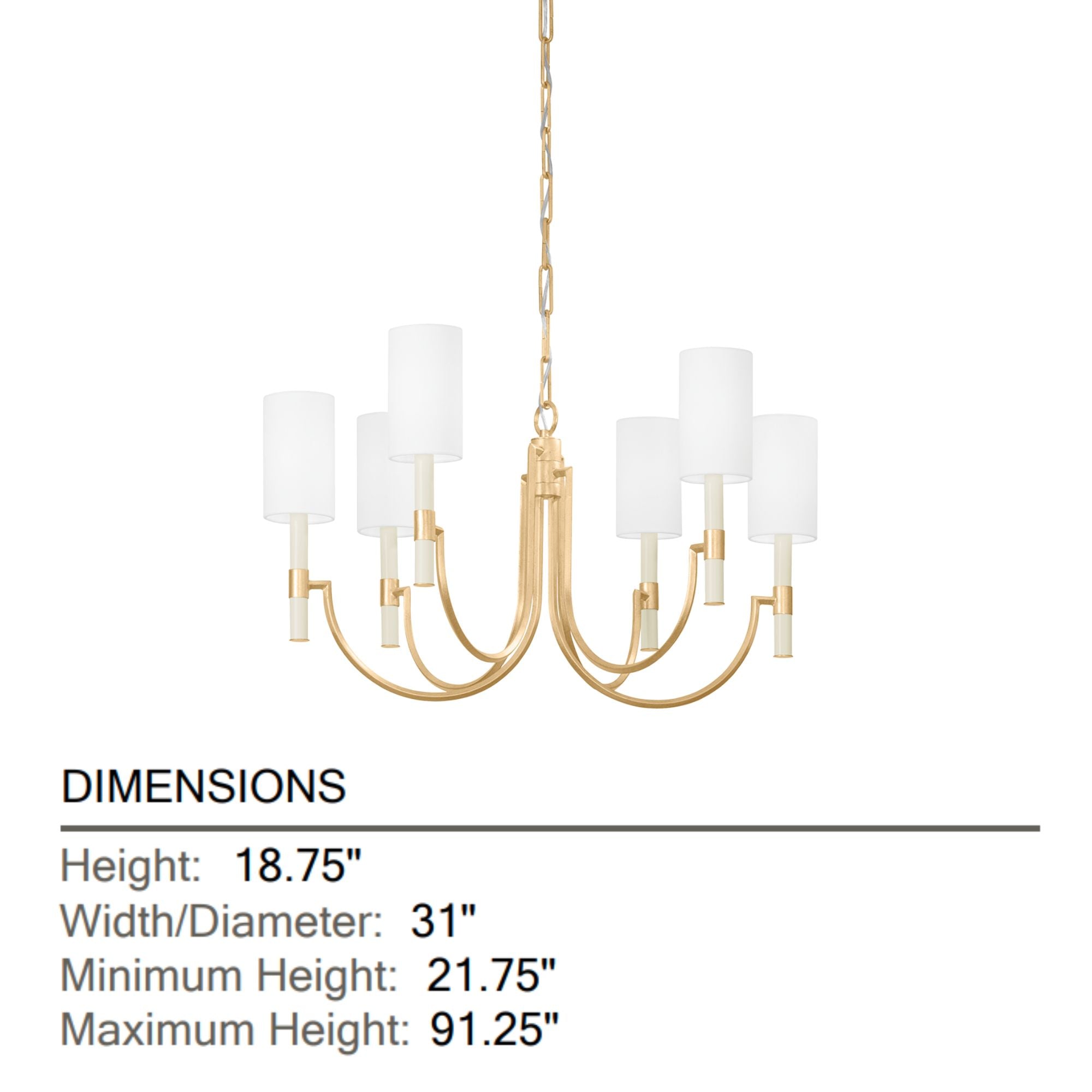 Gustine 31" 6-Light Chandelier, Vintage Gold Leaf Finish
