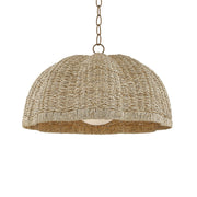 Troy Jack 24 in. Pendant Light, Patina Brass with Natural Woven Shade & Clear Cloud Seeded Glass