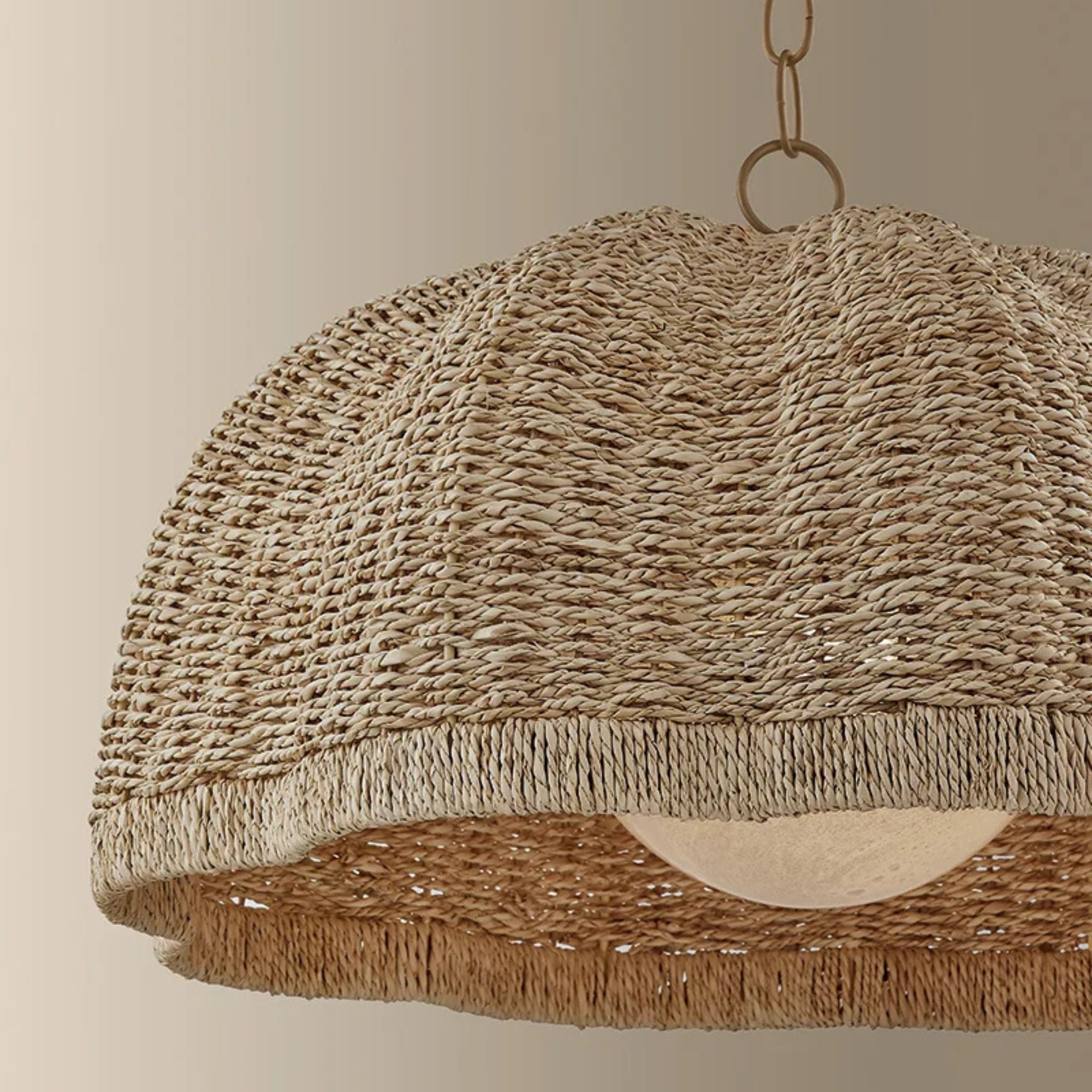 Troy Jack 24 in. Pendant Light, Patina Brass with Natural Woven Shade & Clear Cloud Seeded Glass
