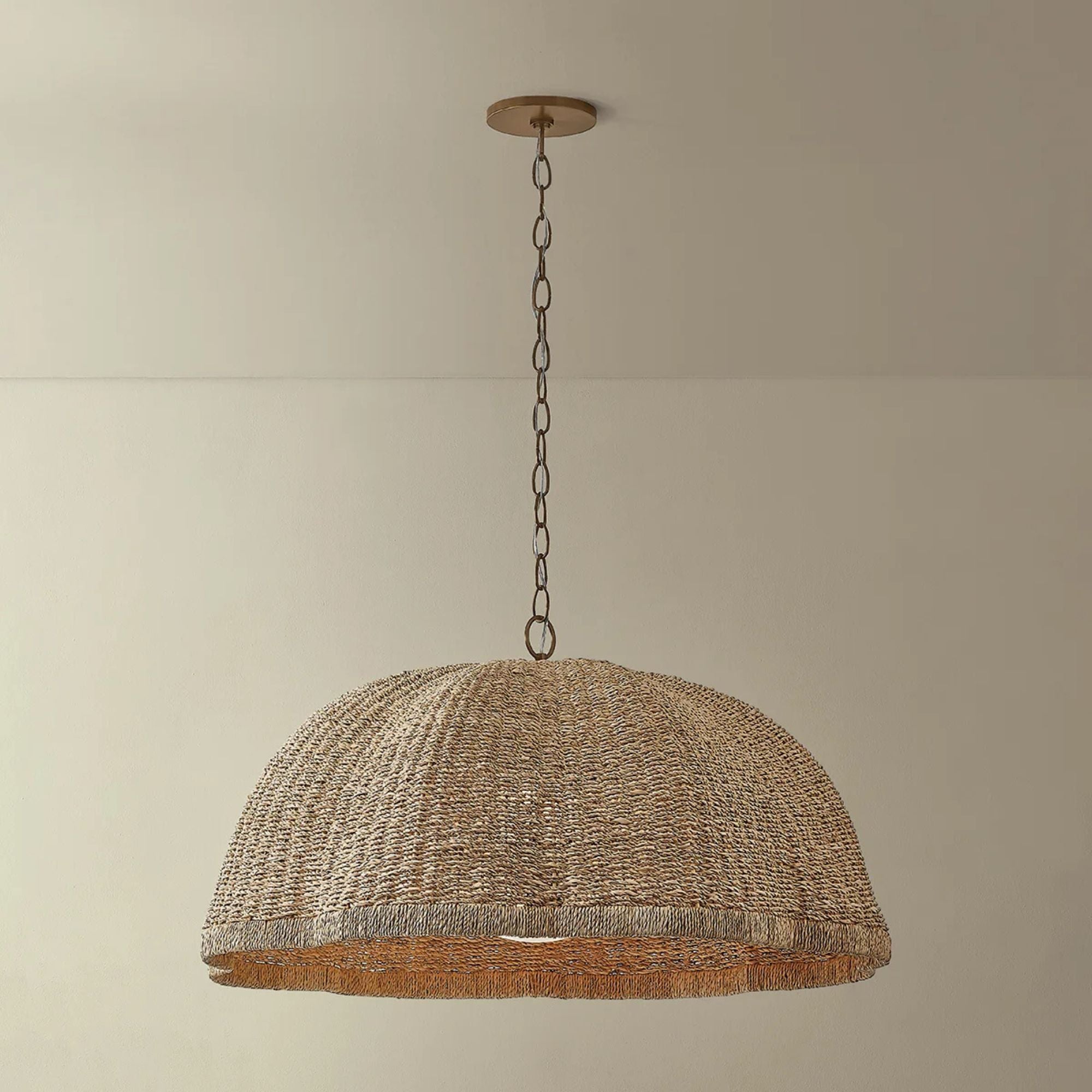 Troy Jack Pendant Light, Patina Brass with Natural Woven Shade