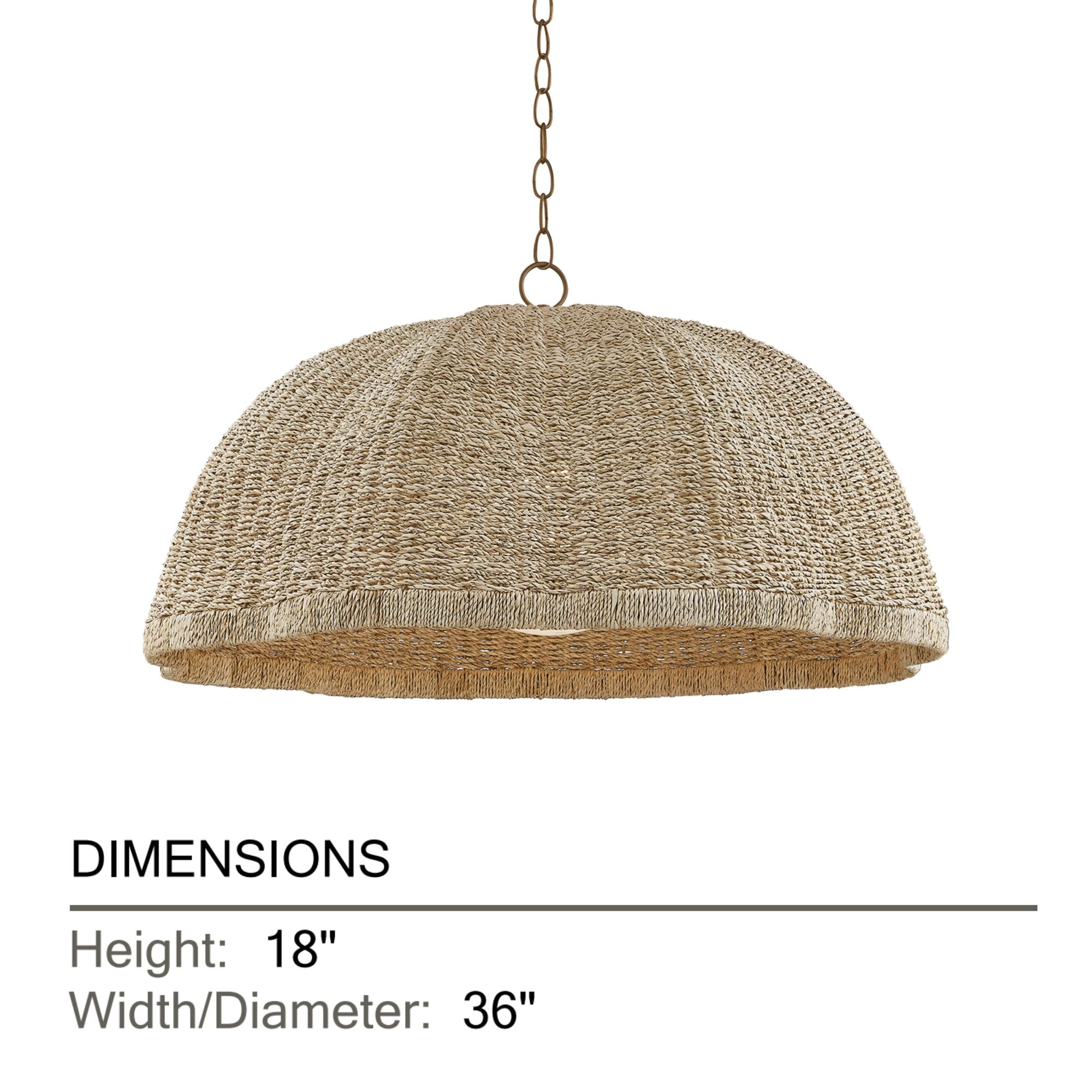 Troy Jack 36 in. Pendant Light, Patina Brass with Natural Woven Banana Fiber Shade & Clear Cloud Seeded Glass