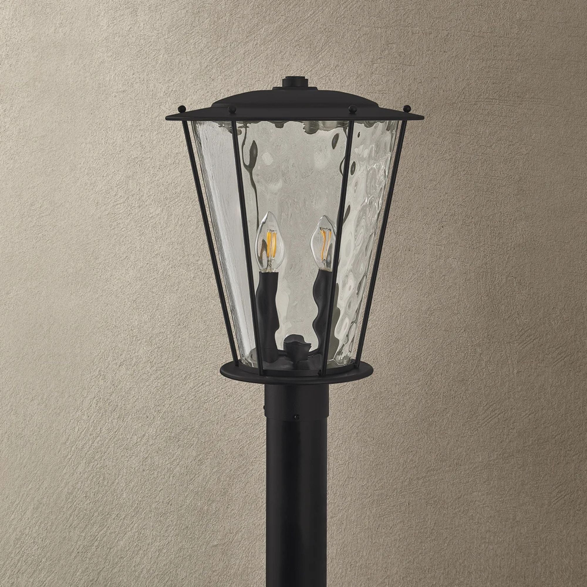 Troy Jantzen 14.5 in. 2-Light Outdoor Post Light, Texture Black with Clear Optic Glass