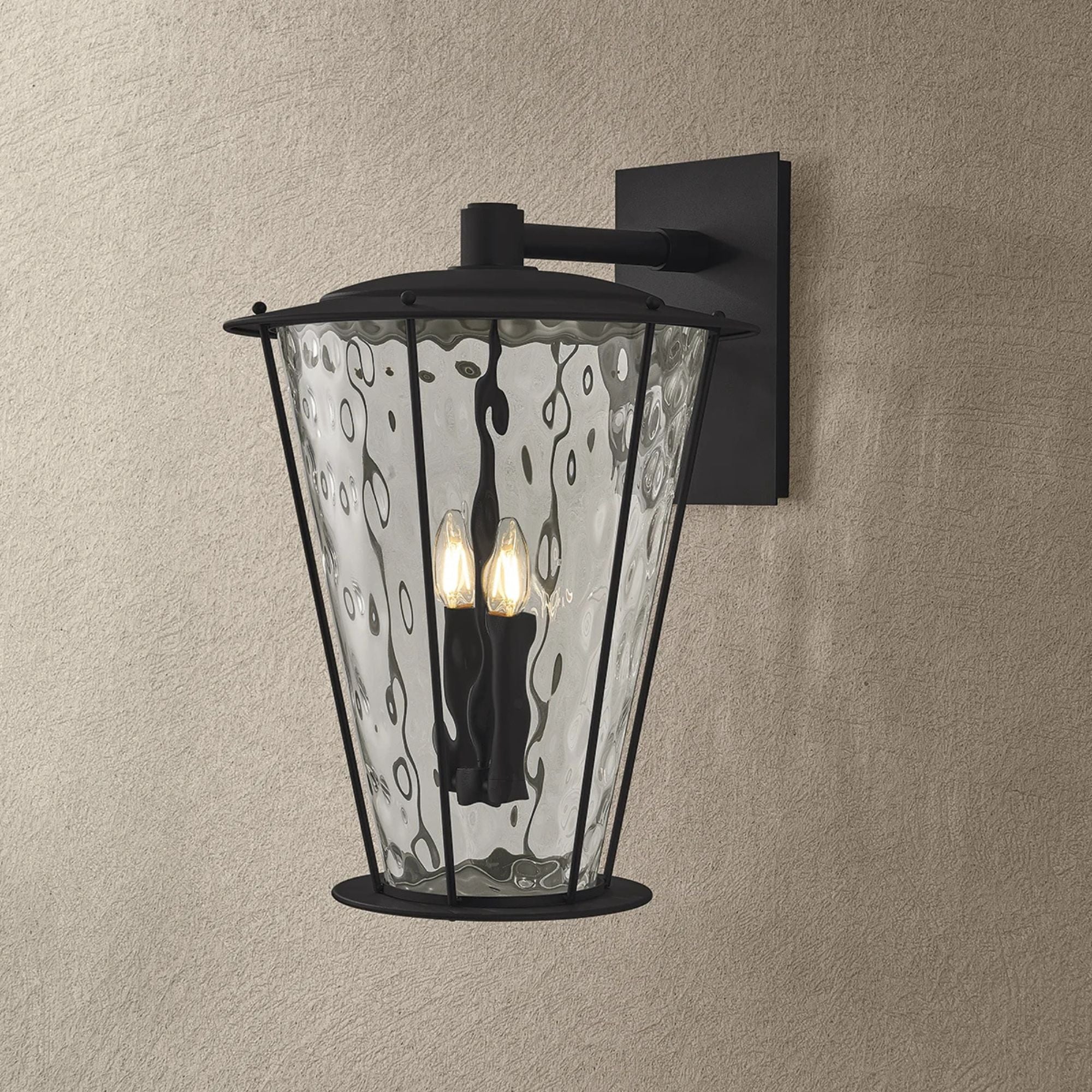 Troy Jantzen 21.5 in. 2-Light Wall Sconce, Texture Black with Clear Optic Glass