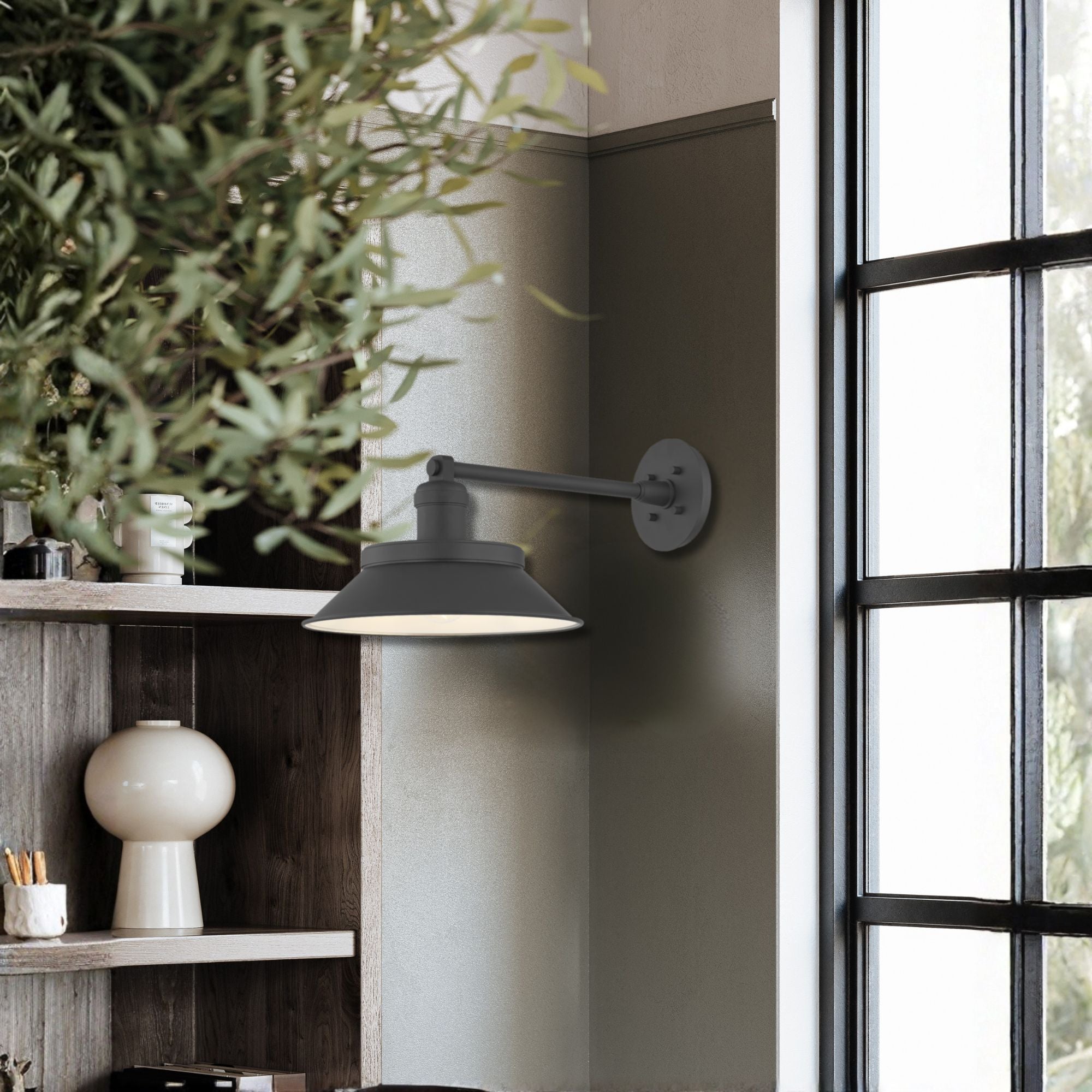 Kaspars 9.75in Wall Sconce, Texture Black & Soft Black with Metal Shade