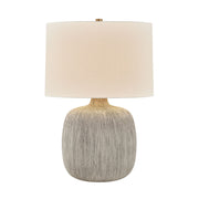 Keagan 24 in. Table Lamp, Patina Brass with Ceramic Stria Wheat & Off-White Linen Shade