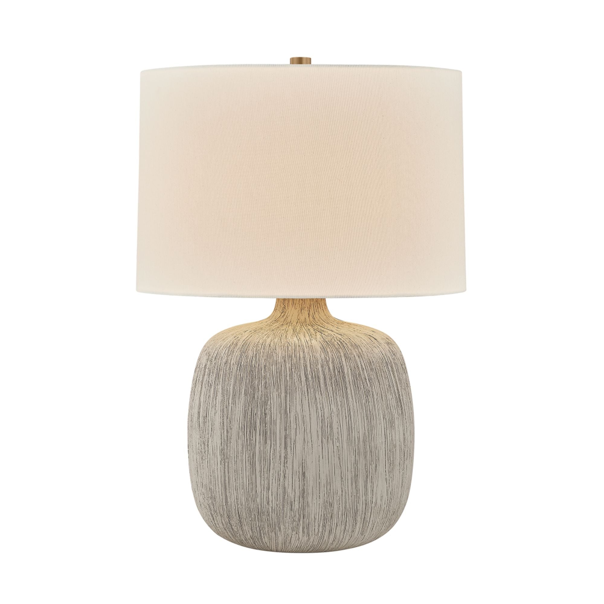Keagan 24 in. Table Lamp, Patina Brass with Ceramic Stria Wheat & Off-White Linen Shade
