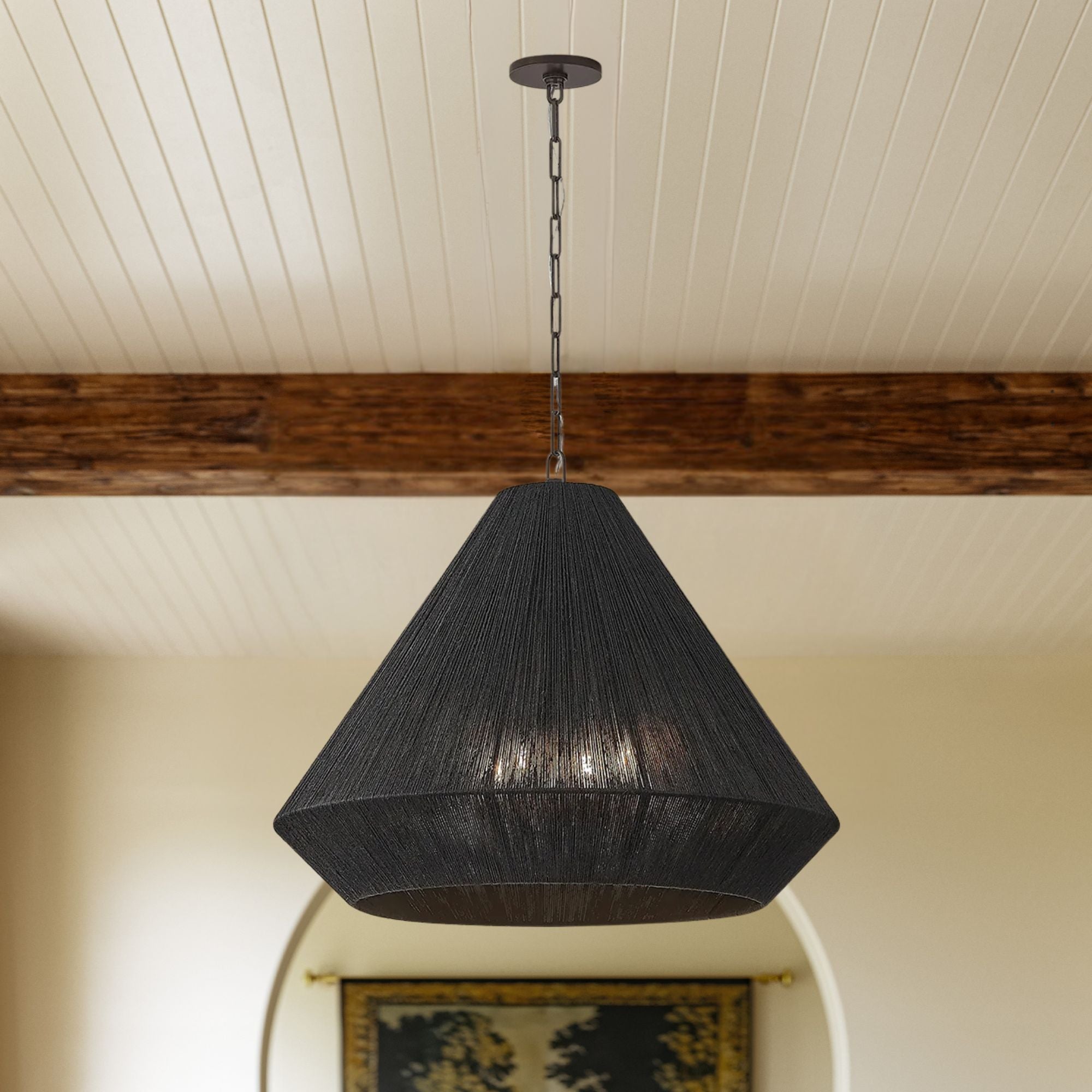 Keats 24.75 in. 4-Light Pendant, Bronze with Natural Woven Shade