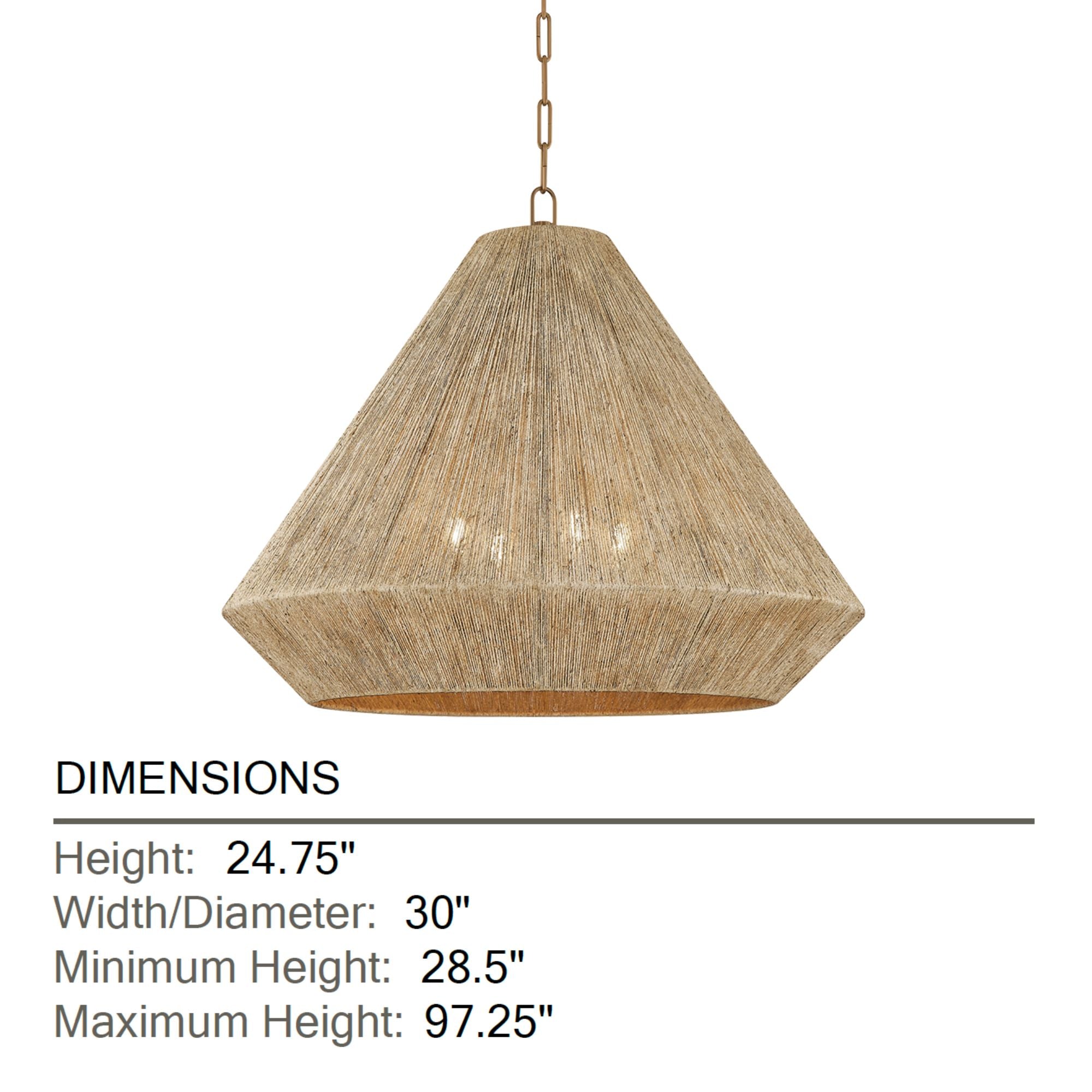 Keats 30 in. 4-Light Pendant, Patina Brass with Fabric Shade
